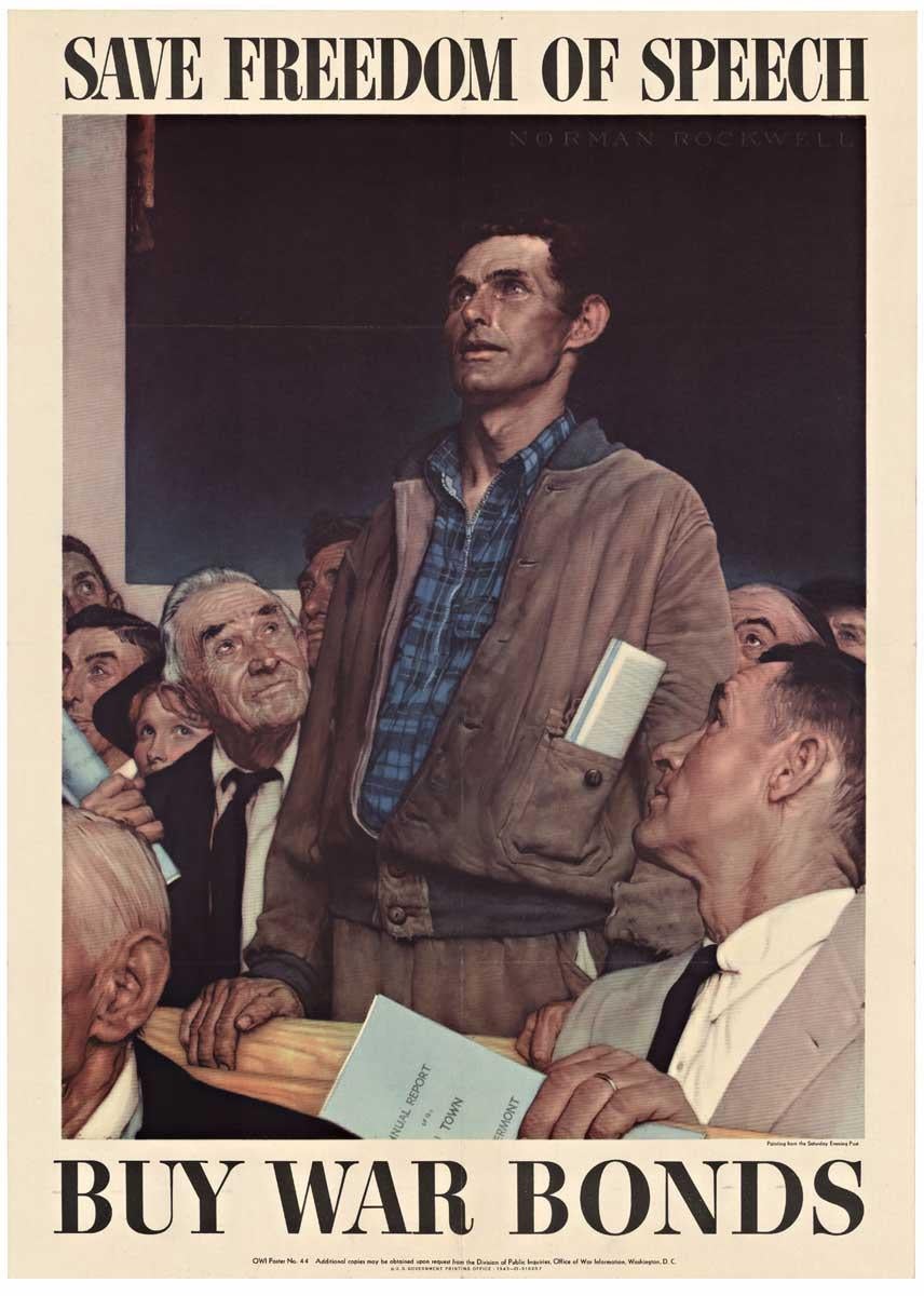 Norman Rockwell Figurative Print - Save Freedom of Speech Buy War Bonds original Four Freedoms vintage poster