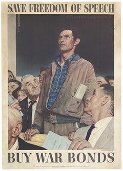 Affiche vintage originale des « Four Freedoms » de 1943 intitulée Save Freedom of Speech