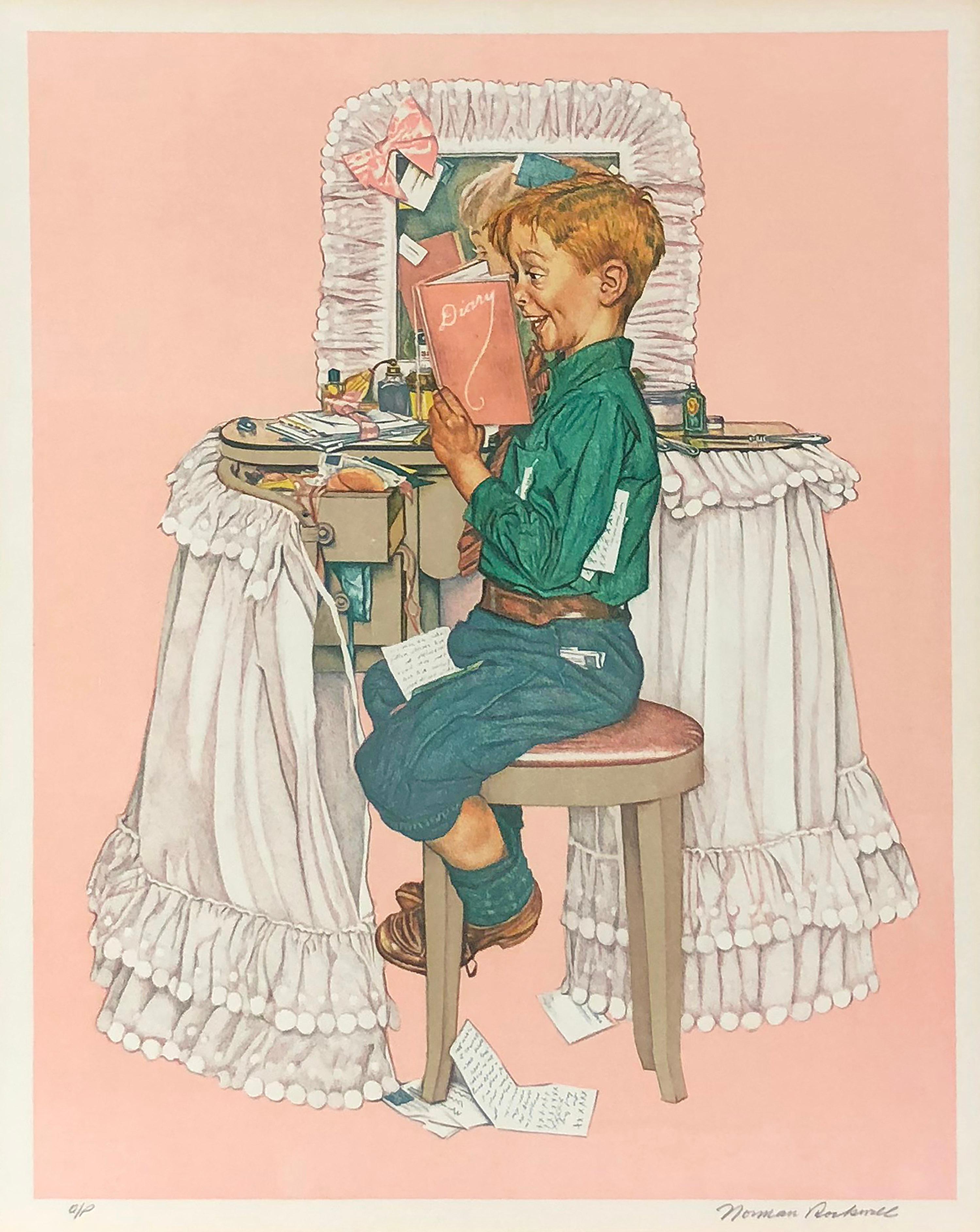After Norman Rockwell Figurative Print - After the Painting of Secrets (Sister's Diary) 