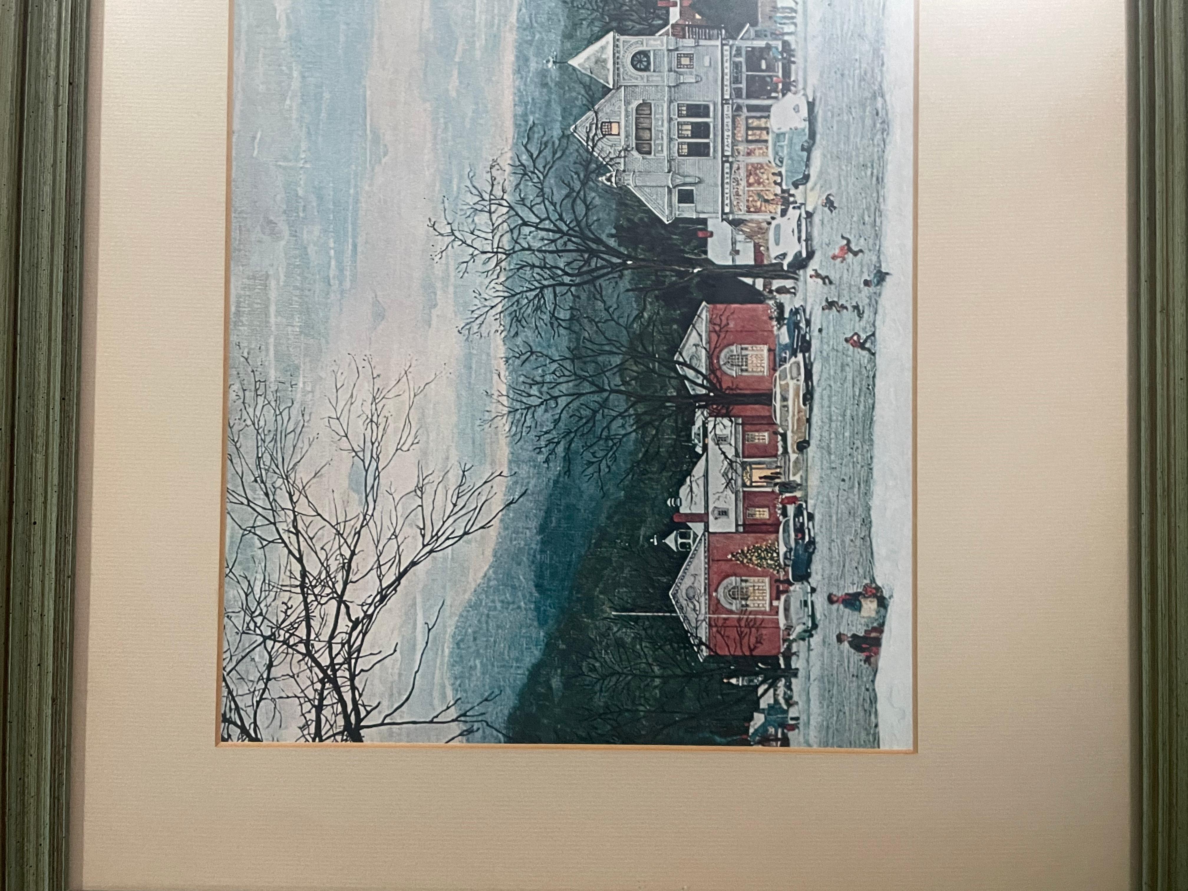 Il s'agit d'une reproduction de Noël de Stockbridge Main St. signée de la main de Norman Rockwell. En bon état mesure 34x15