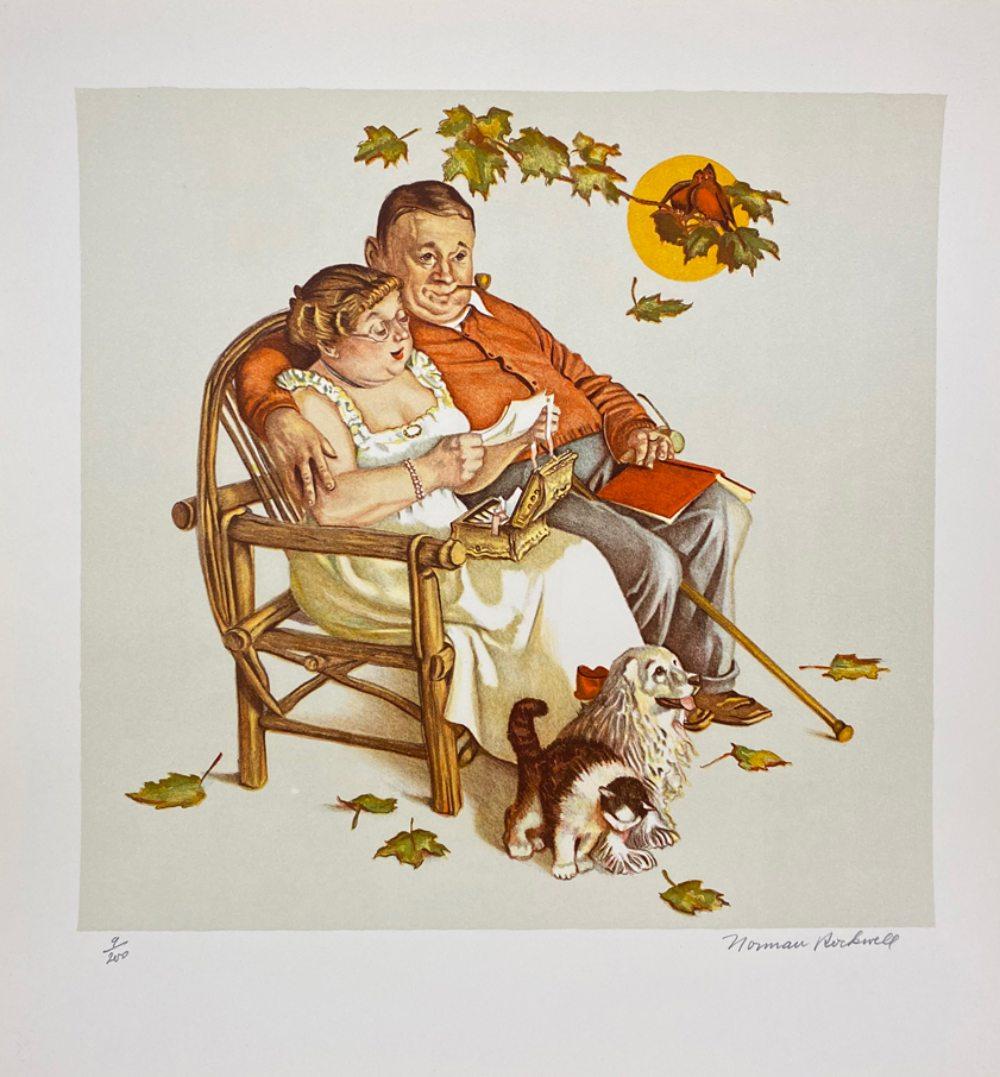 LA CARTERA DE LAS CUATRO EDADES DEL AMOR - Print realista estadounidense de Norman Rockwell