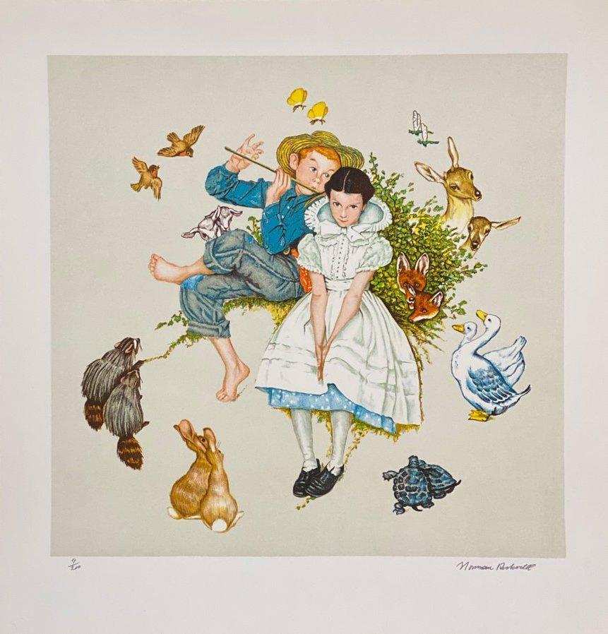 Figurative Print de Norman Rockwell - LA CARTERA DE LAS CUATRO EDADES DEL AMOR