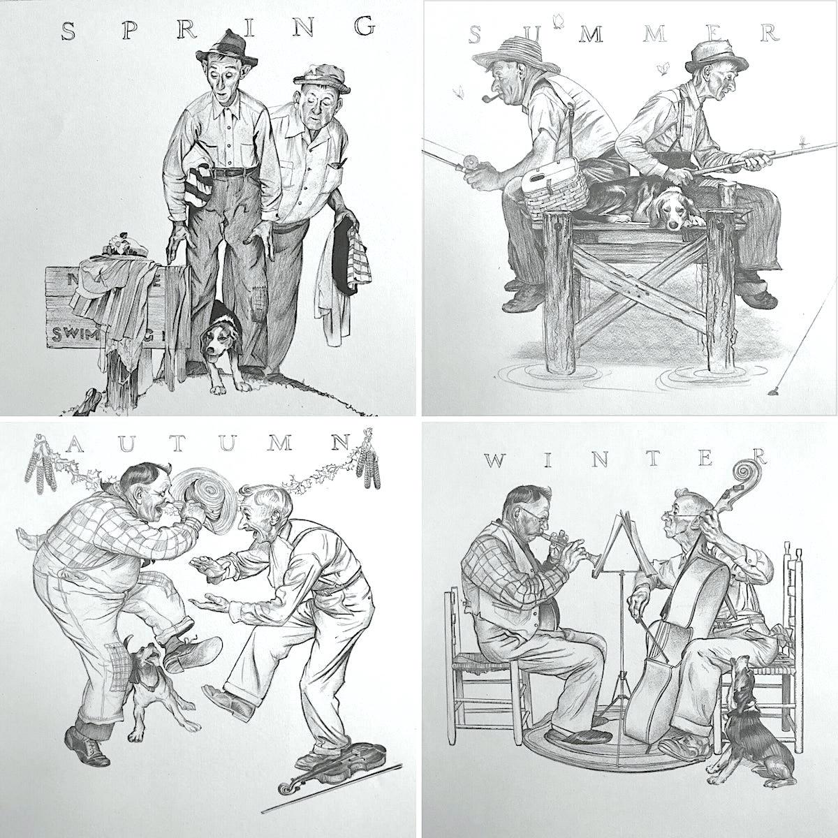 Norman Rockwell Portrait Print - THE FOUR SEASONS 4 Lithographs on Arches paper, American Illustration, Americana