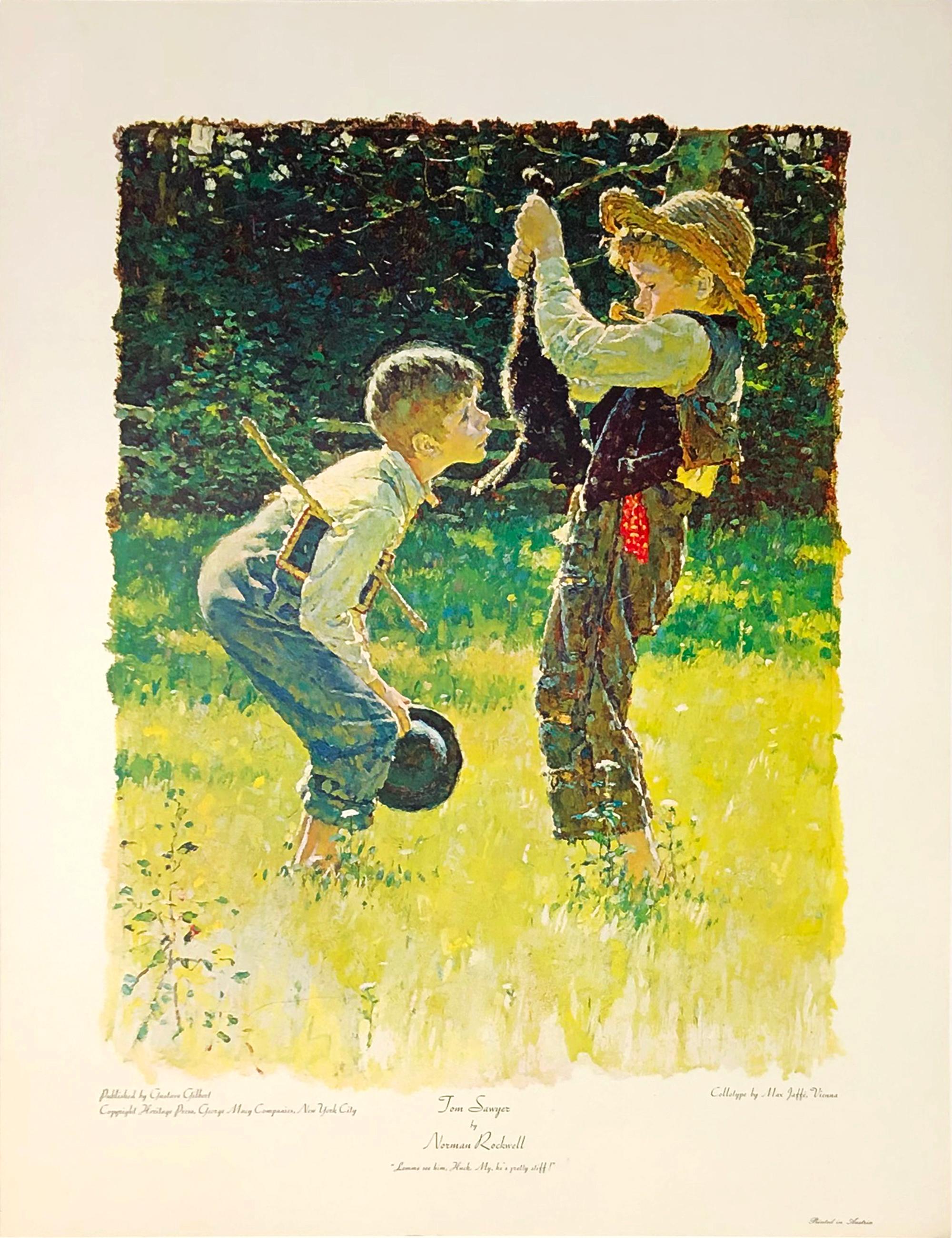 Figurative Print Norman Rockwell - TOM SAWYER, LAISSE-MOI LE VOIR, HUCK. IL EST ASSEZ RAIDE