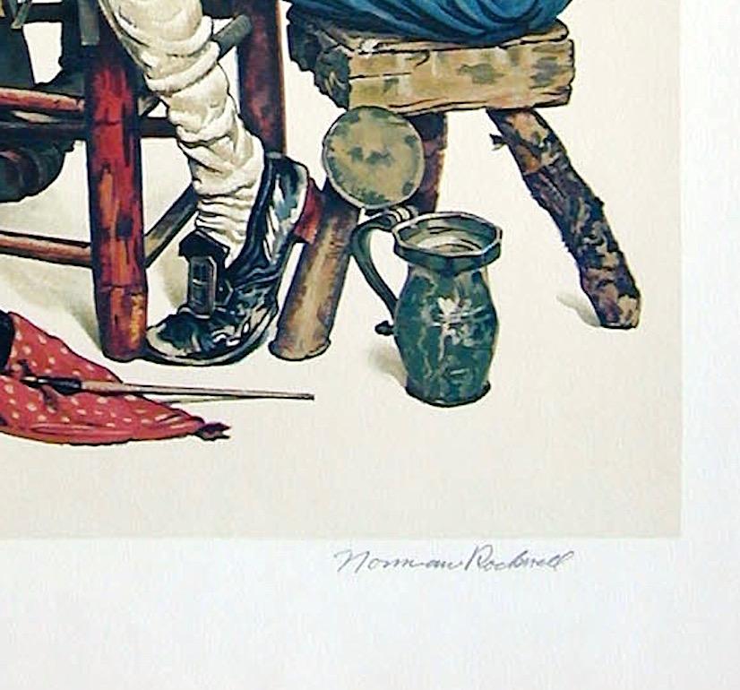 YE PIPE AND BOWL - Lithographie signée - Peintre d'un ancien panneau de signalisation - Illustration américaine - Beige Portrait Print par Norman Rockwell