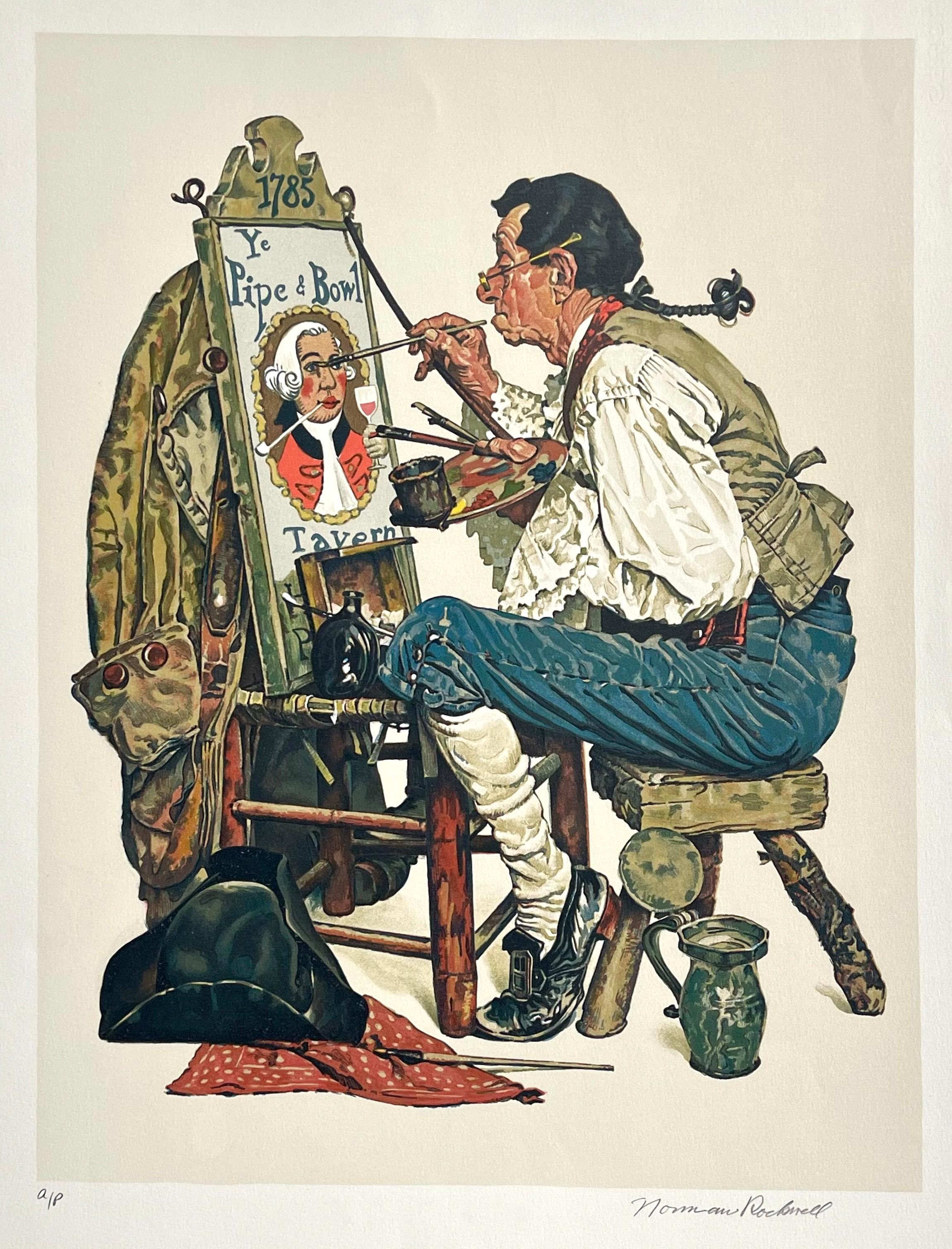 Lithographie signée Colonial Sign Painter, American Illustration - Print de Norman Rockwell