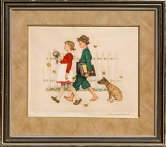 Giovane amore che va a scuola, litografia firmata di Norman Rockwell