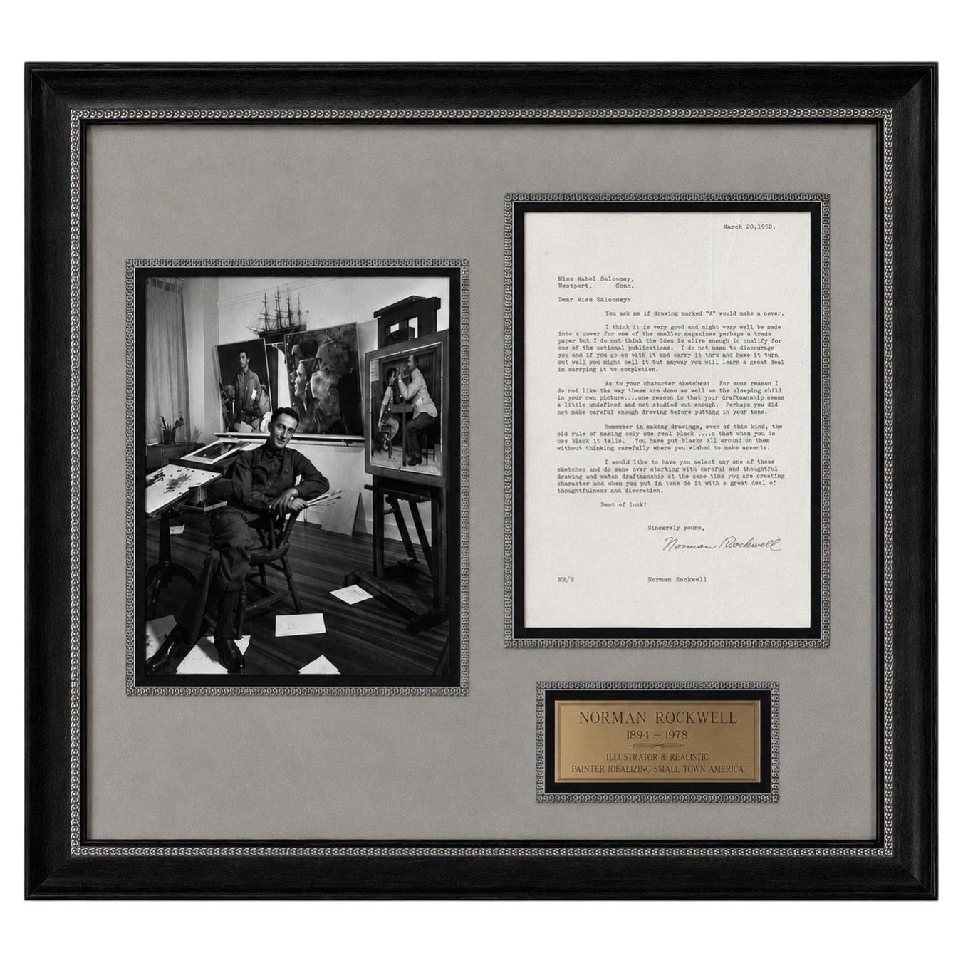 Von Norman Rockwell signierter, maschinengeschriebener Brief mit Studio-Foto, datiert auf den 20. März 1950