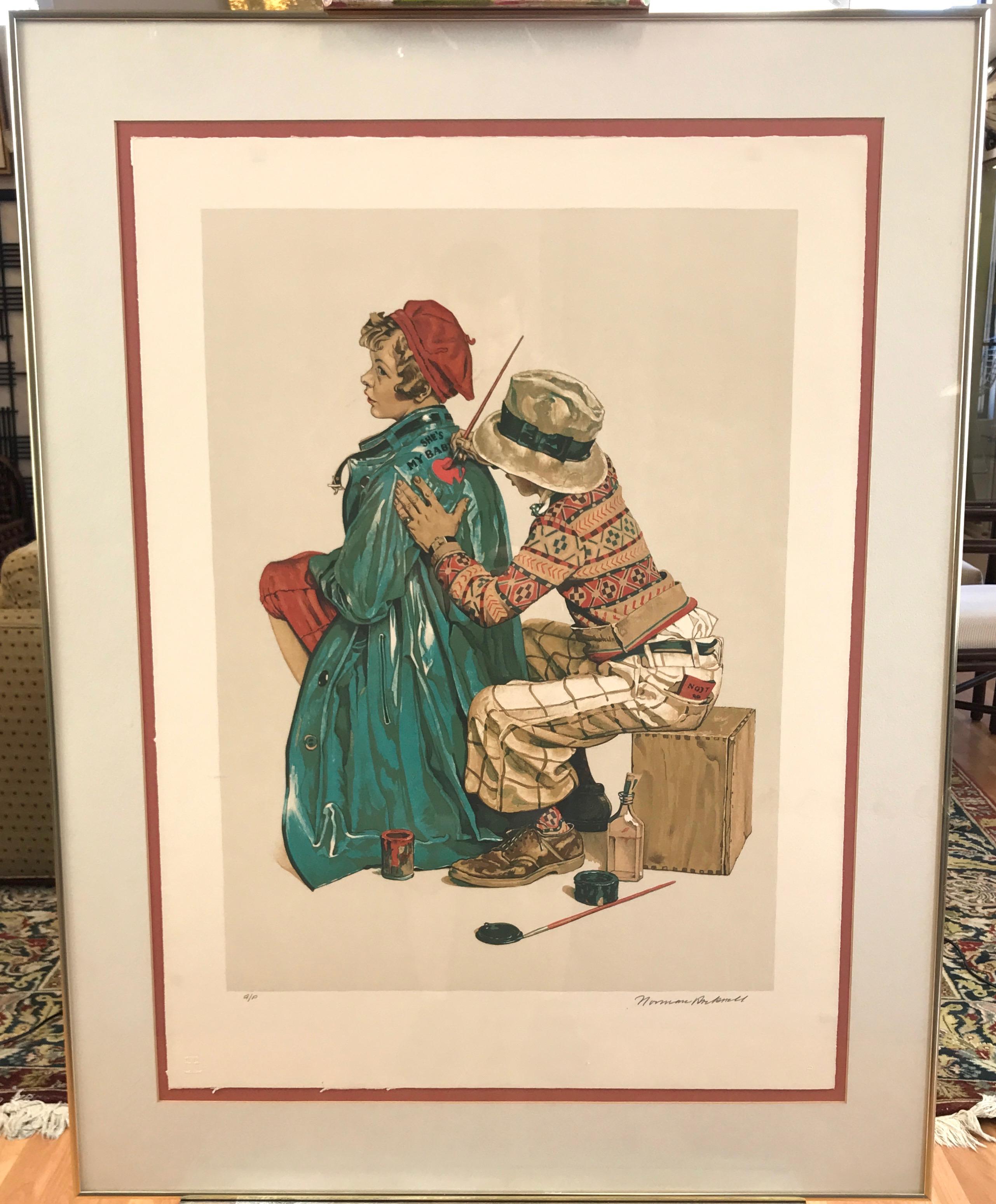 Grande lithographie signée et numérotée de Norman Rockwell, épreuve d'artiste, dans un cadre original sur mesure.

La peinture à l'huile originale a été créée pour la couverture du Saturday Evening Post du 4 juin 1927. Rockwell (né en 1894-1978) a