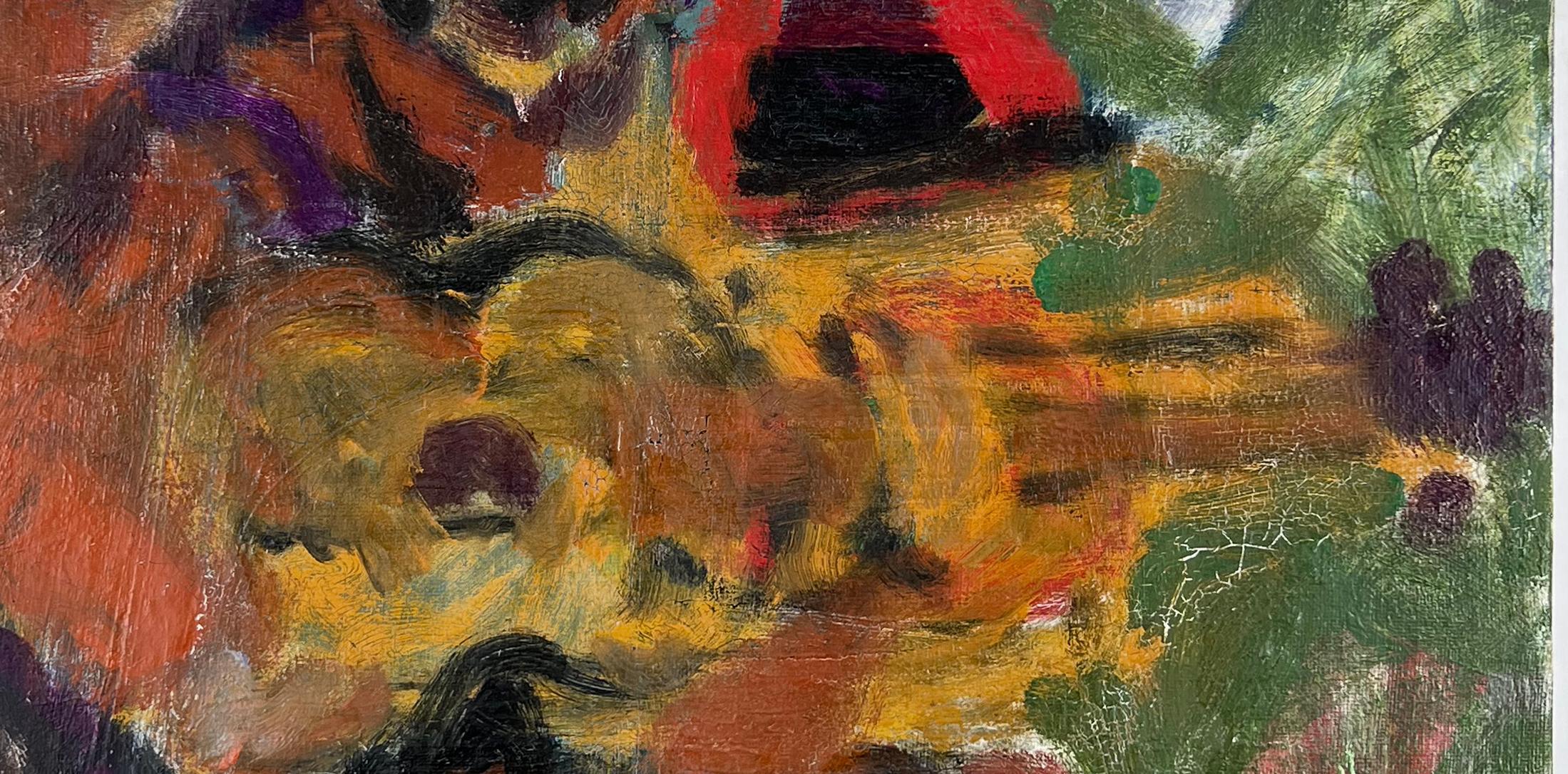 Chitarrista figurativo espressionista astratto di metà secolo - Figurative Painting Marrone di Norman Rubington