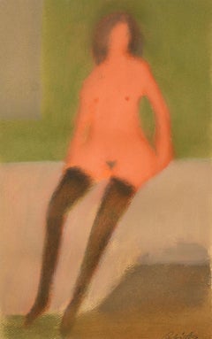 "Seated Nude, " Norman Rubington, oil on paper, Mid-Century, Hirschhorn Museum