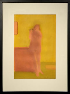 Yellow Nude, oil on paper, figural, modern
