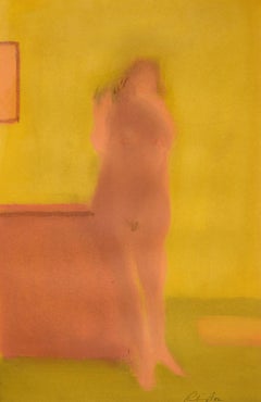 Yellow Nude, oil on paper, figural, modern
