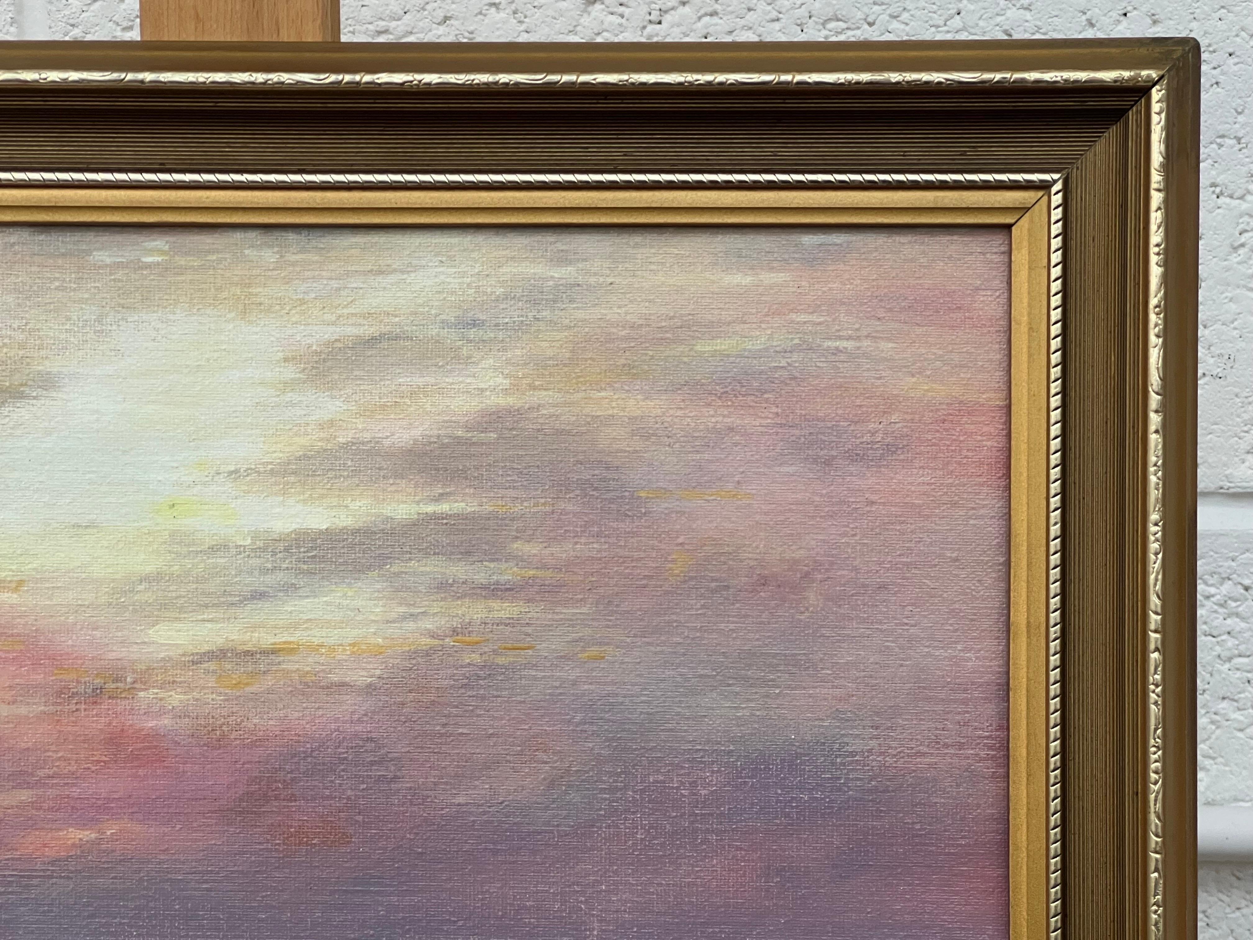 Dawn Seascape Painting with Pink Sky and Waves by 20th Century British Artist For Sale 4