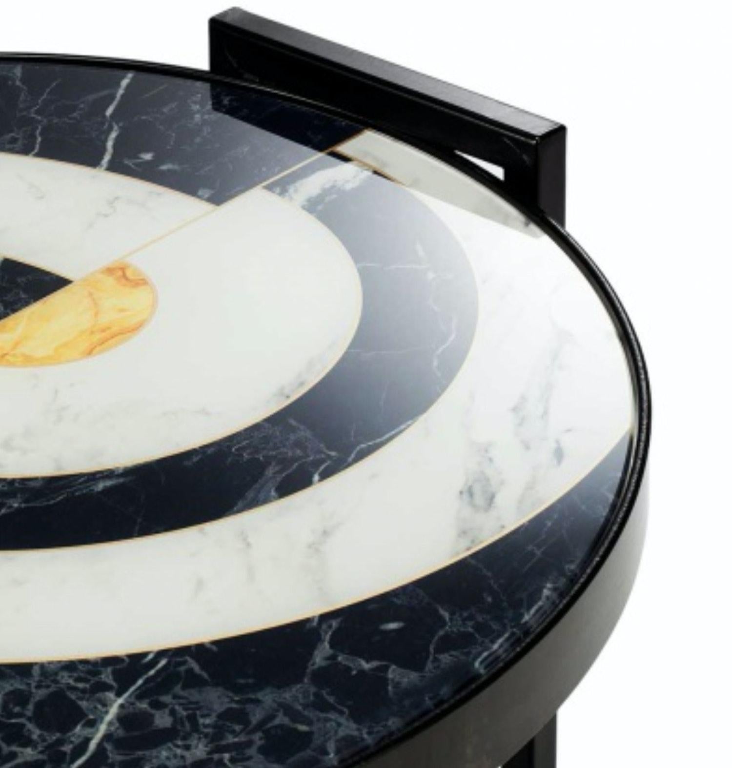 Norman Side Table with Marbled Printed Glass and Black Lacquered Base In New Condition For Sale In Lisbon, PT