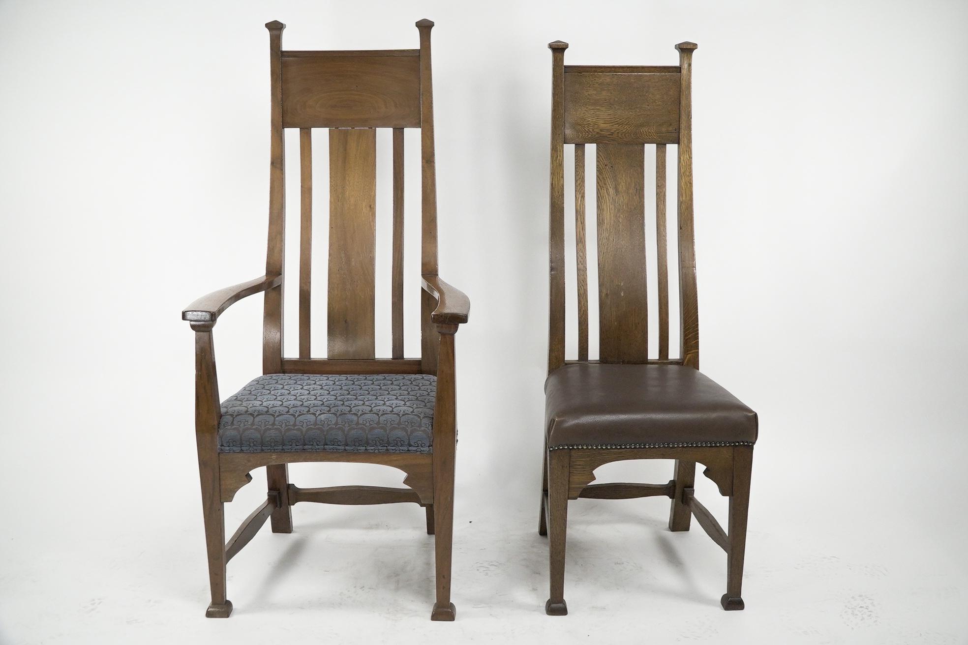 Norman & Stacey attributed. An Arts and Crafts high with shaped back oak chair For Sale 8