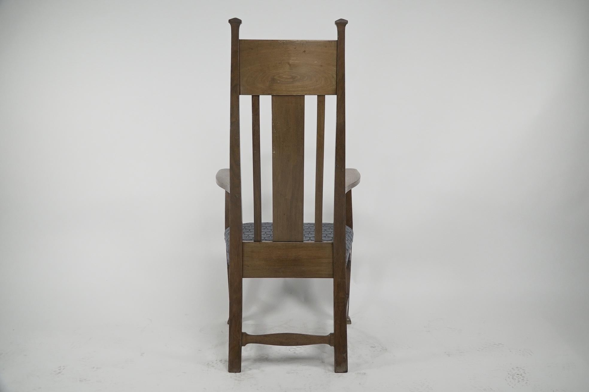 Norman & Stacey (attributed). An Arts and Crafts walnut high back armchair For Sale 13