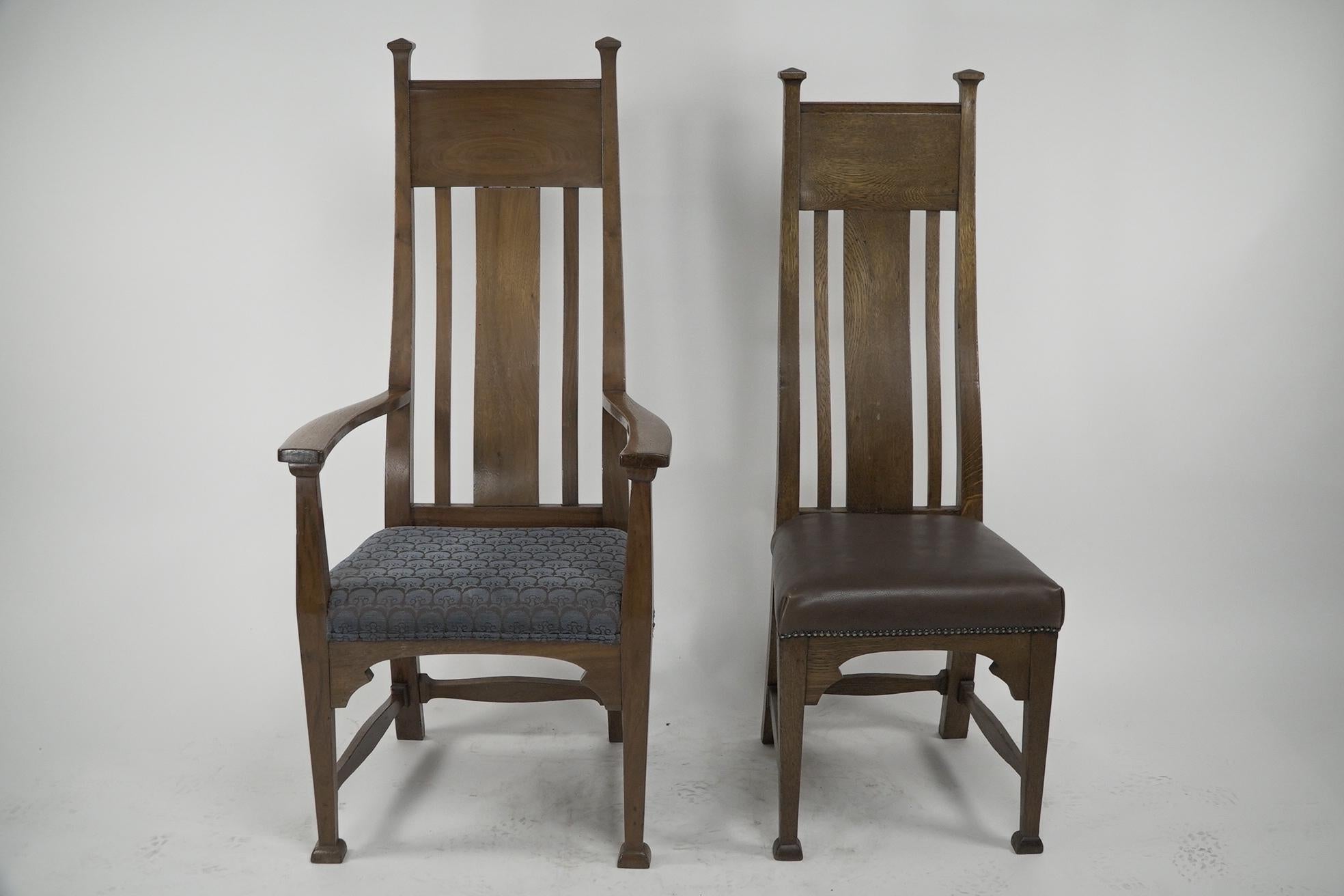 Norman & Stacey (attributed). An Arts and Crafts walnut high back armchair For Sale 14