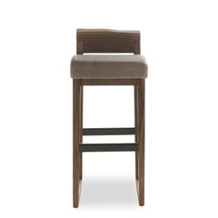 Norman Stool in Solid Walnut Wood with Leather Seat