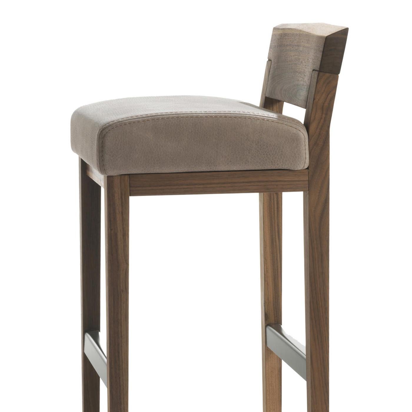 Italian Norman Stool in Solid Walnut Wood with Leather Seat For Sale