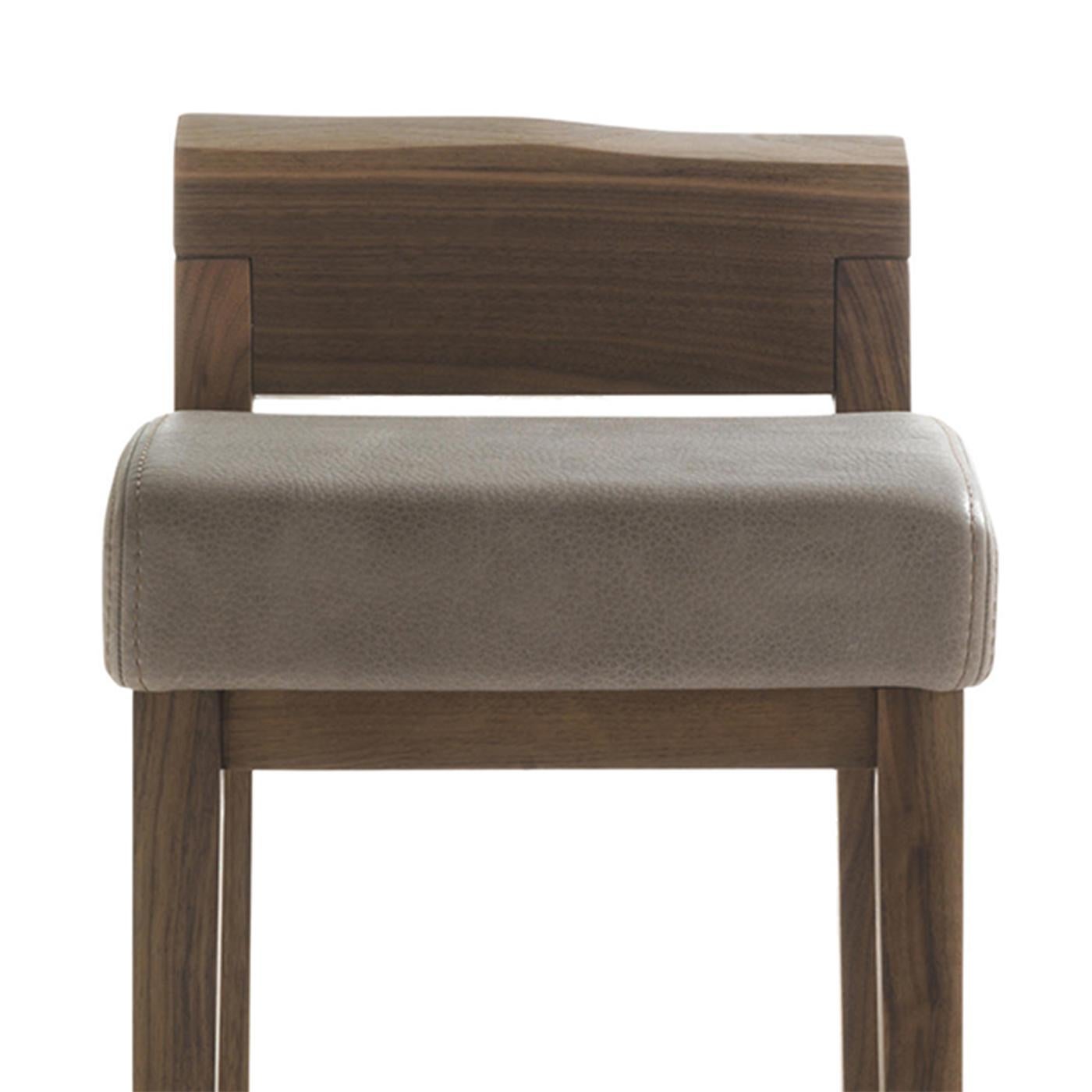 Hand-Crafted Norman Stool in Solid Walnut Wood with Leather Seat For Sale