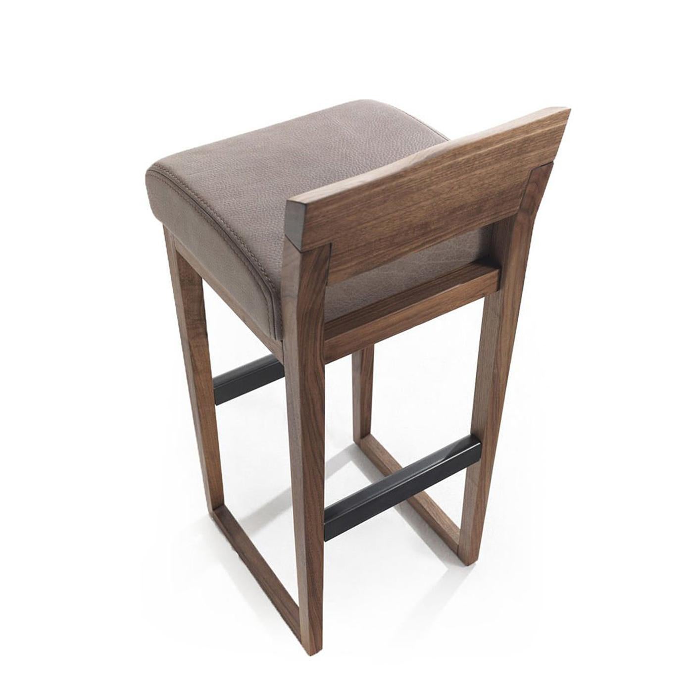 Contemporary Norman Stool in Solid Walnut Wood with Leather Seat For Sale