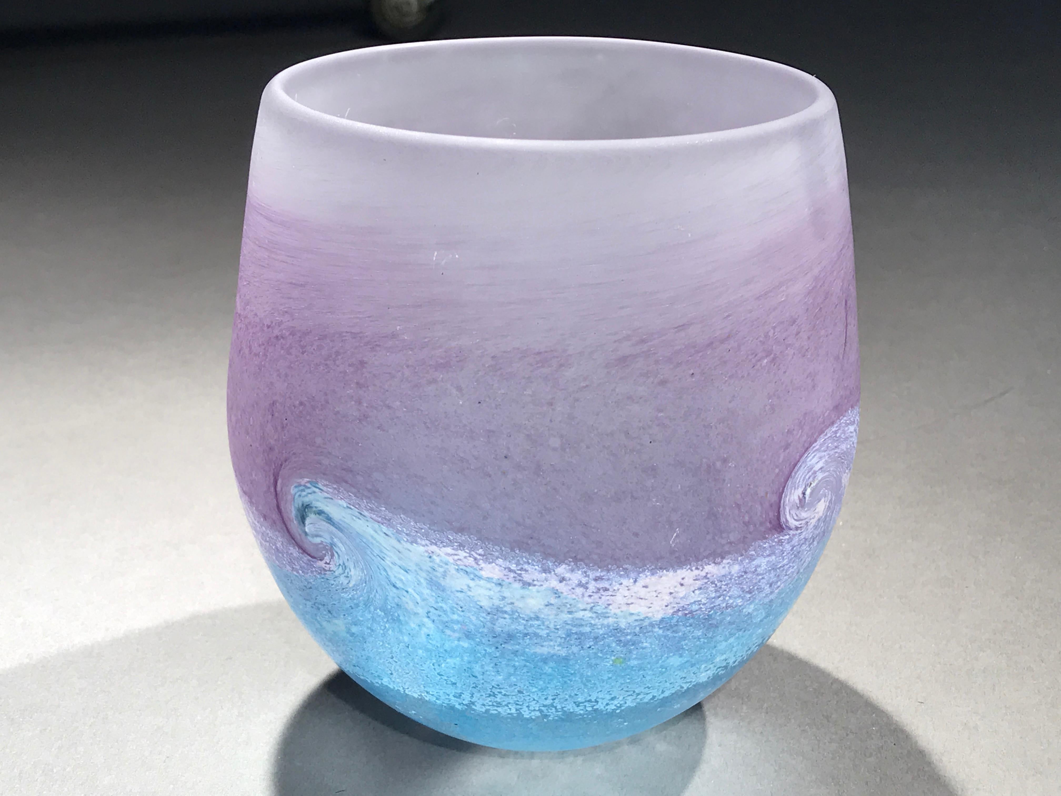 Modern Norman Stuart Clarke Vase Wave Seascape Blue Purple White, 1997 For Sale