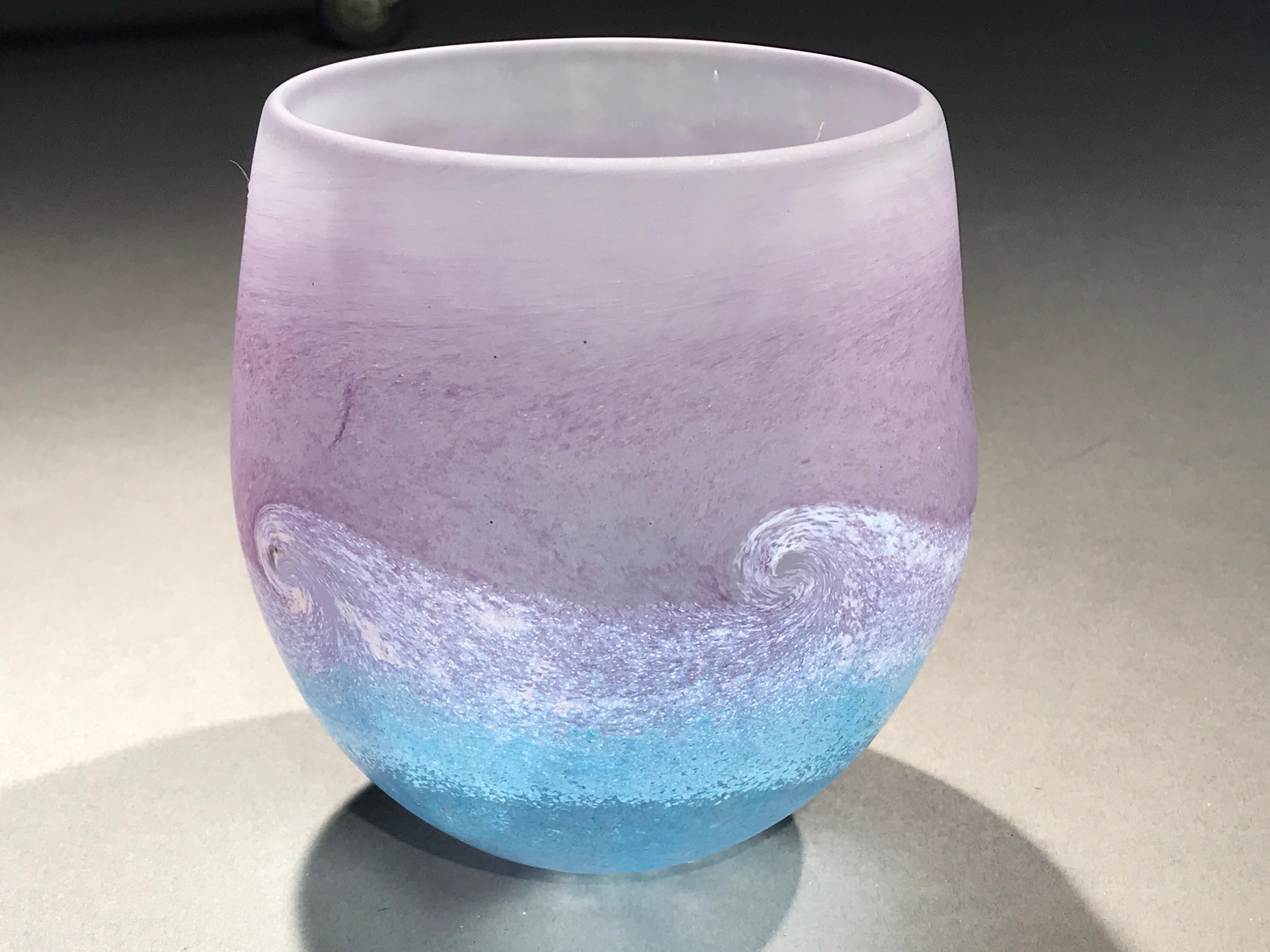 Norman Stuart Clarke Vase Wave Seascape Blue Purple White, 1997 In Good Condition For Sale In BUNGAY, SUFFOLK