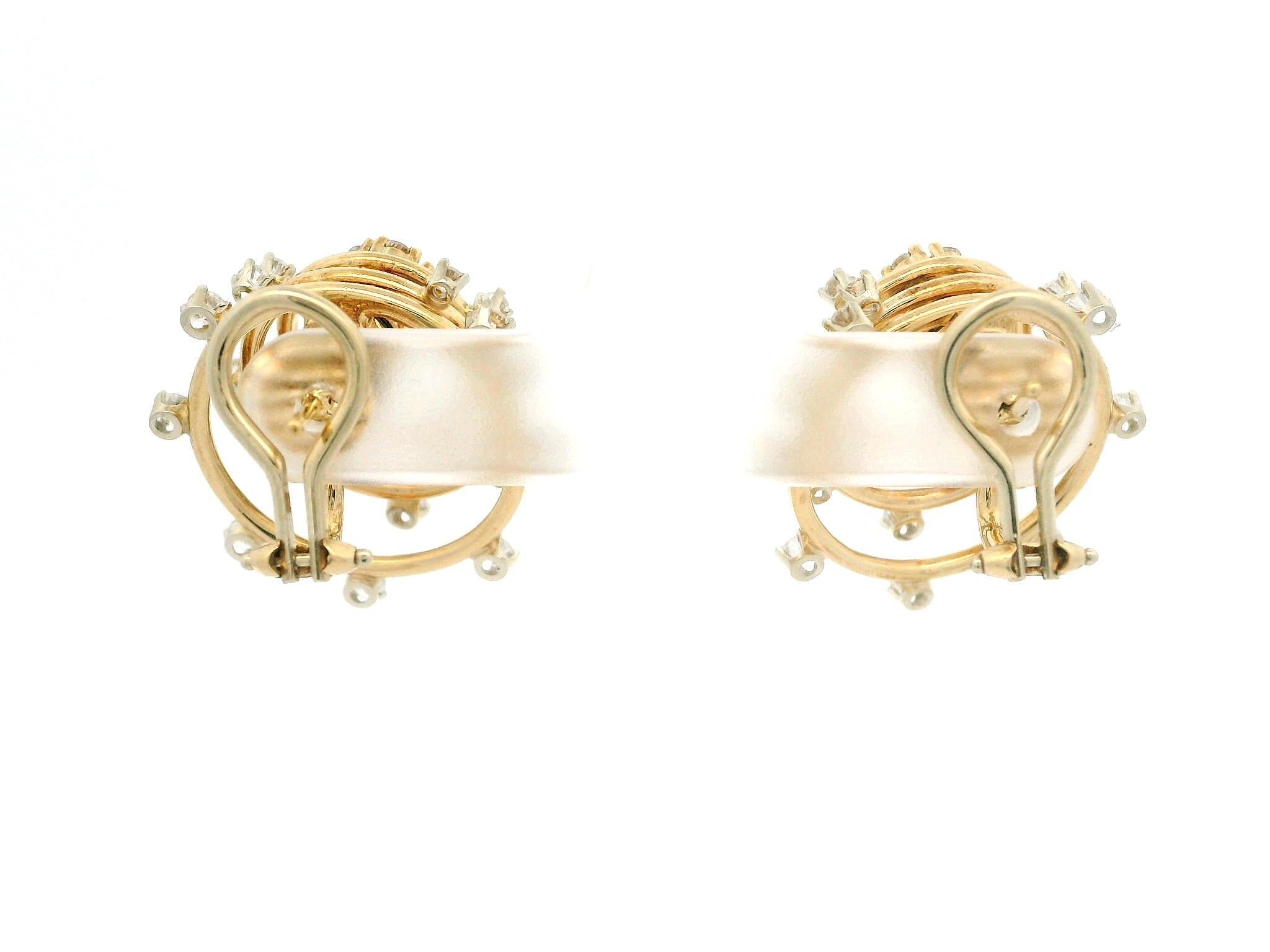 Brilliant Cut Norman Teufel 14k Yellow Gold 2ct Diamond Circles Motion Spinning Omega Earrings For Sale