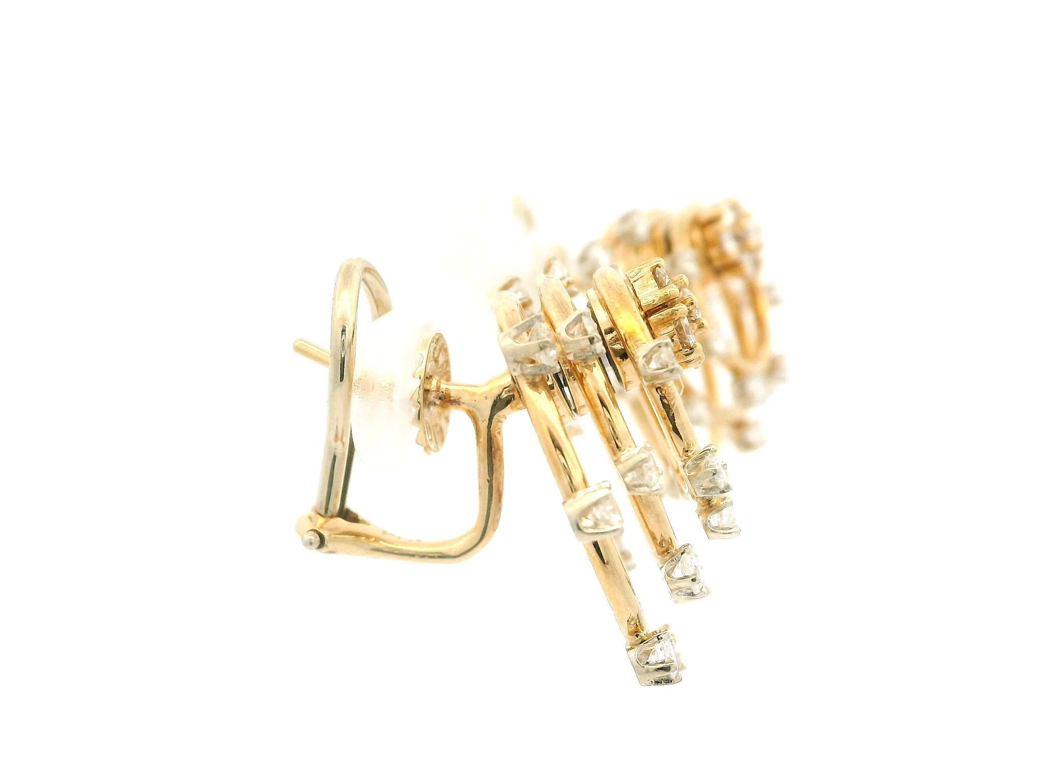 Norman Teufel 14k Yellow Gold 2ct Diamond Circles Motion Spinning Omega Earrings In Excellent Condition For Sale In Montclair, NJ