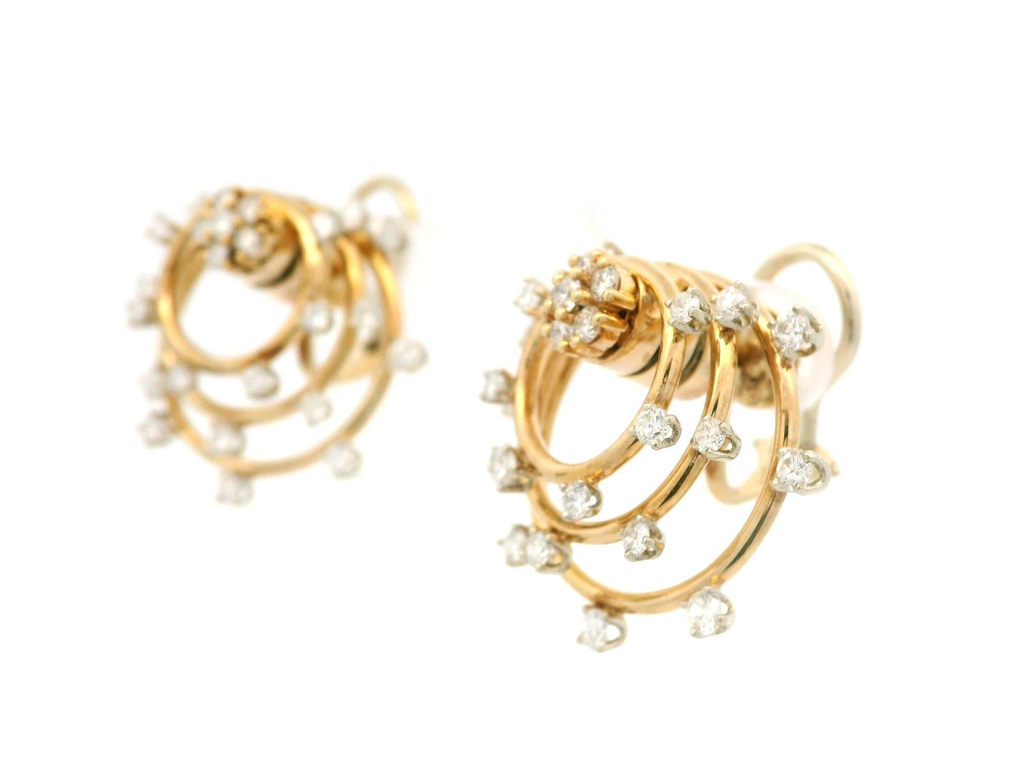 Norman Teufel 14k Yellow Gold 2ct Diamond Circles Motion Spinning Omega Earrings For Sale 3