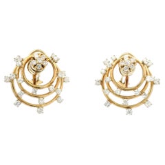 Norman Teufel 14k Yellow Gold 2ct Diamond Circles Motion Spinning Omega Earrings