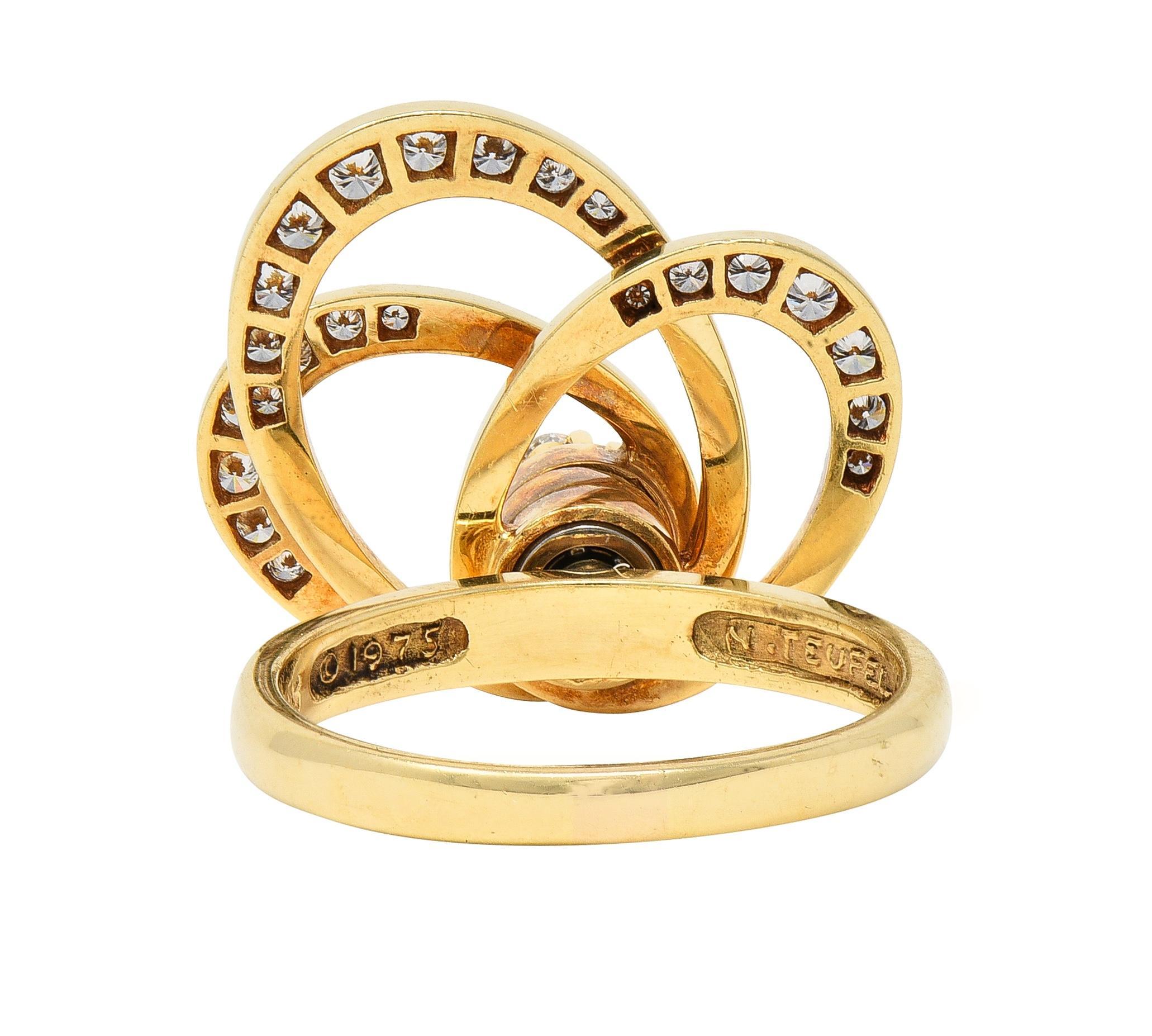 Norman Teufel 1975 0.60 CTW Diamond 14 Karat Gold Vintage Kinetic Spinning Ring 3
