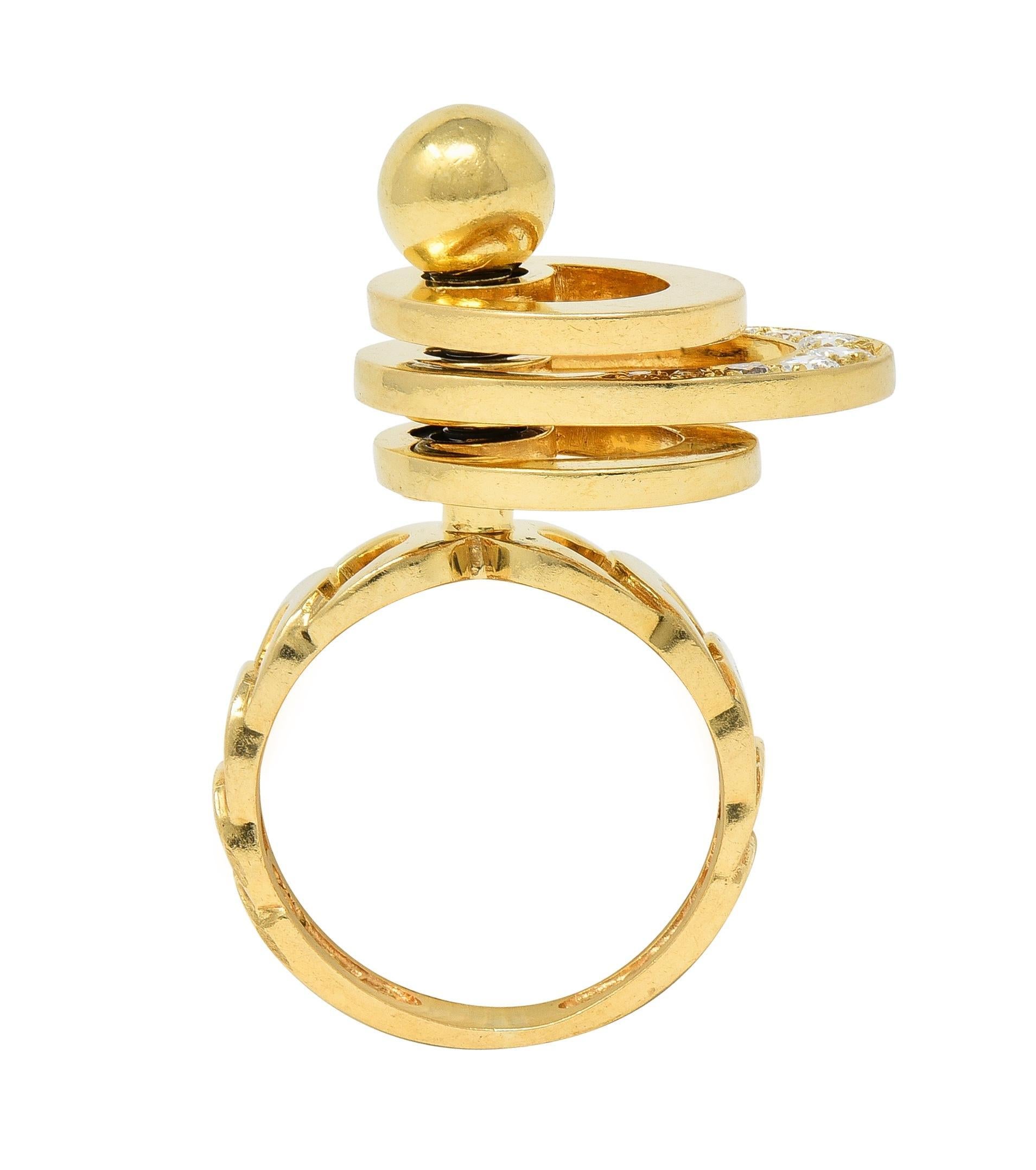 Norman Teufel Diamond 18 Karat Gold Arch Vintage Kinetic Fidget Spinning Ring For Sale 4