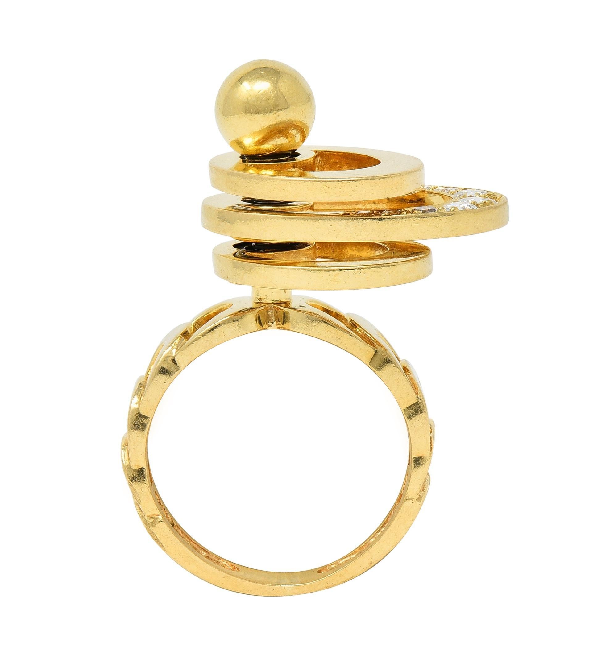 Norman Teufel Diamond 18 Karat Gold Arch Vintage Kinetic Fidget Spinning Ring 2