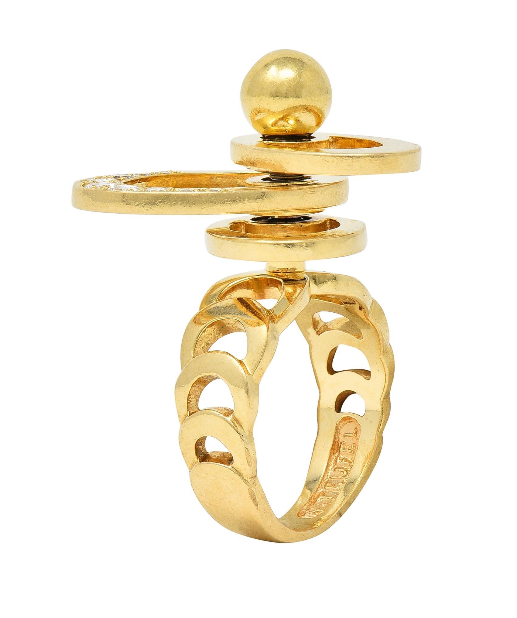 Norman Teufel Diamond 18 Karat Gold Arch Vintage Kinetic Fidget Spinning Ring For Sale 6