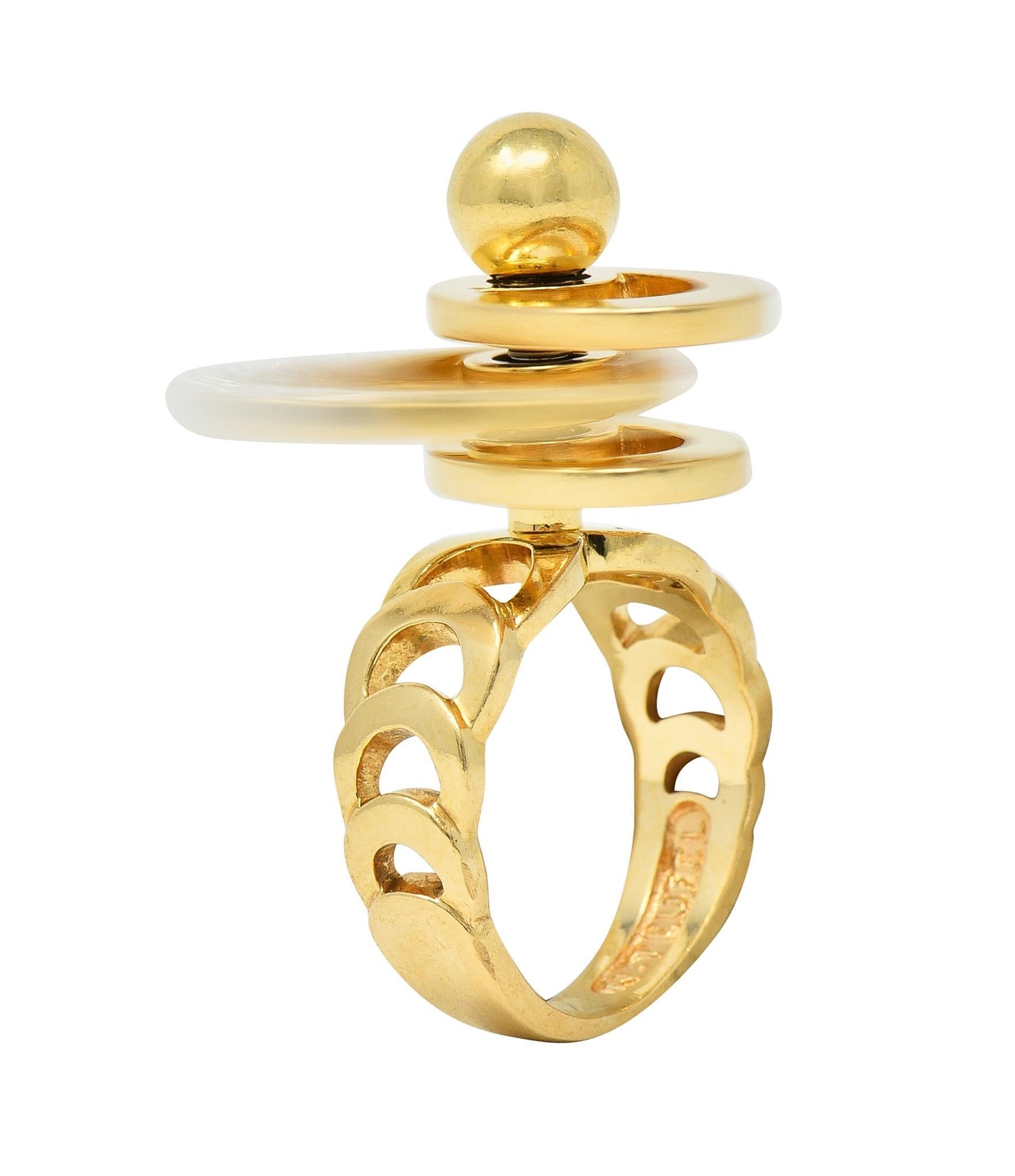 Norman Teufel Diamond 18 Karat Gold Arch Vintage Kinetic Fidget Spinning Ring For Sale 7
