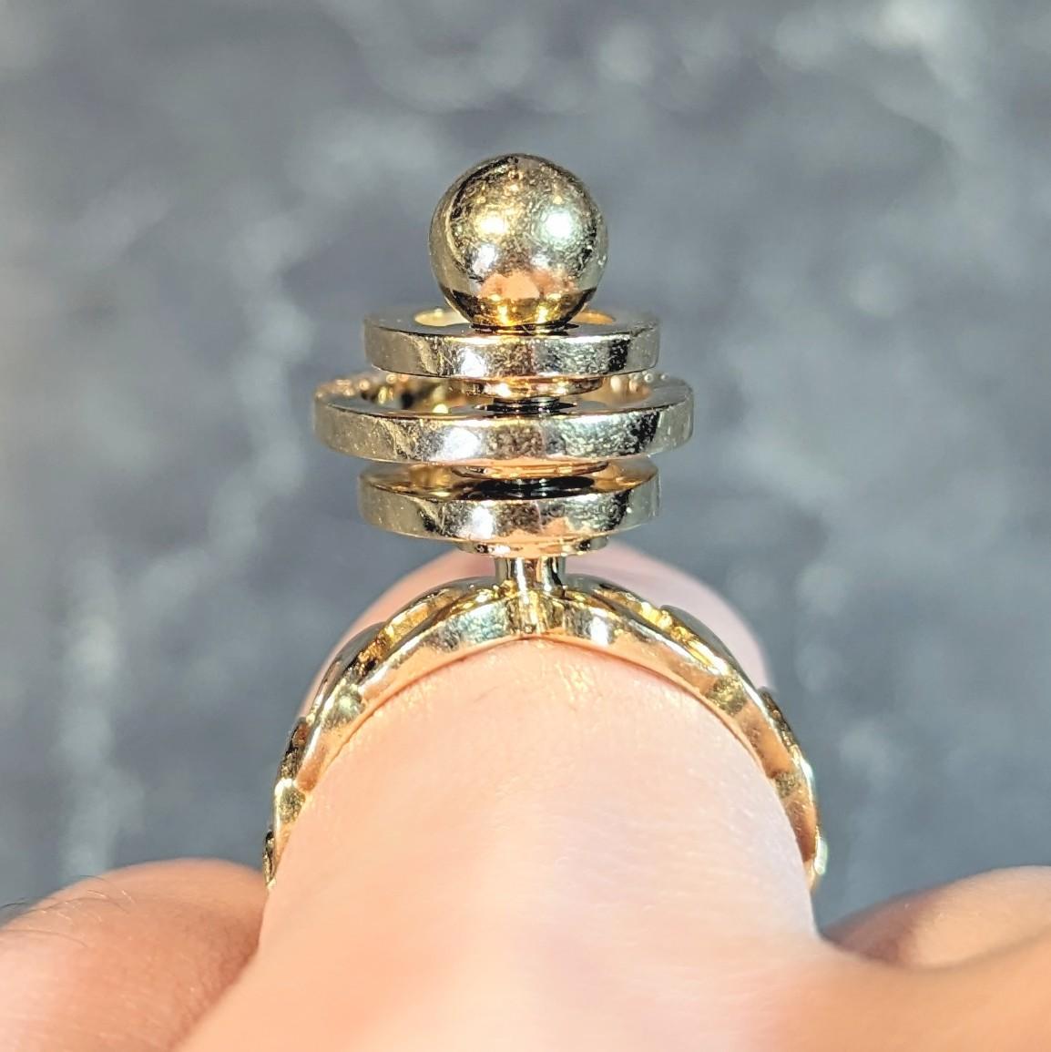 Norman Teufel Diamond 18 Karat Gold Arch Vintage Kinetic Fidget Spinning Ring For Sale 9