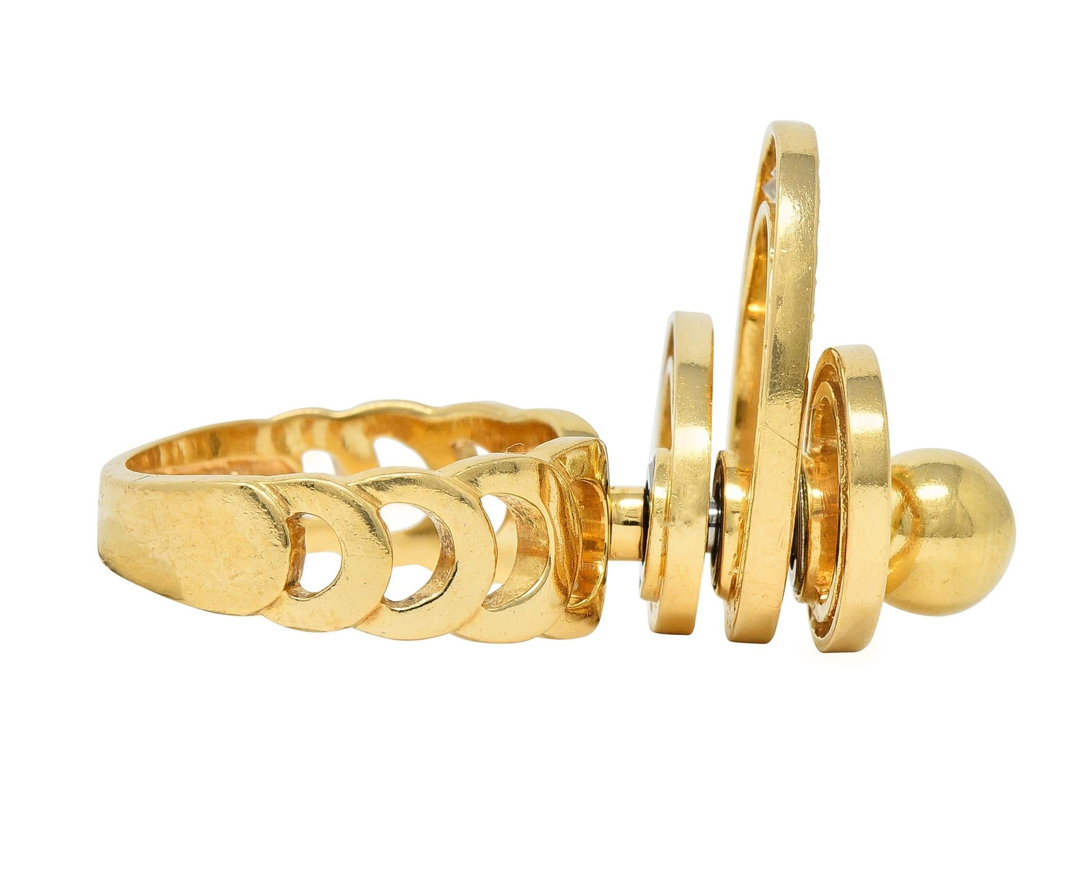 Brilliant Cut Norman Teufel Diamond 18 Karat Gold Arch Vintage Kinetic Fidget Spinning Ring For Sale