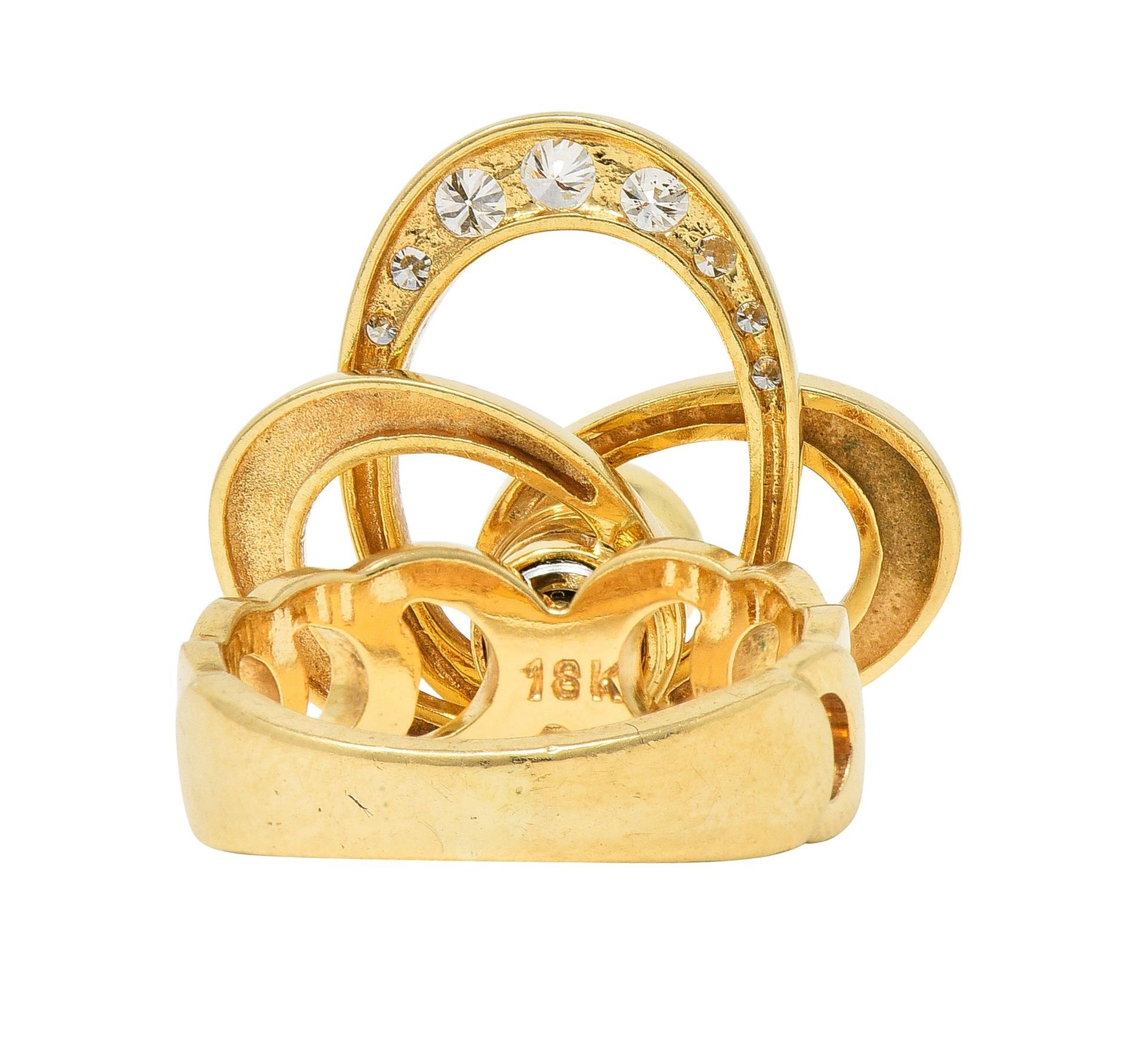 Norman Teufel Diamond 18 Karat Gold Arch Vintage Kinetic Fidget Spinning Ring In Excellent Condition For Sale In Philadelphia, PA