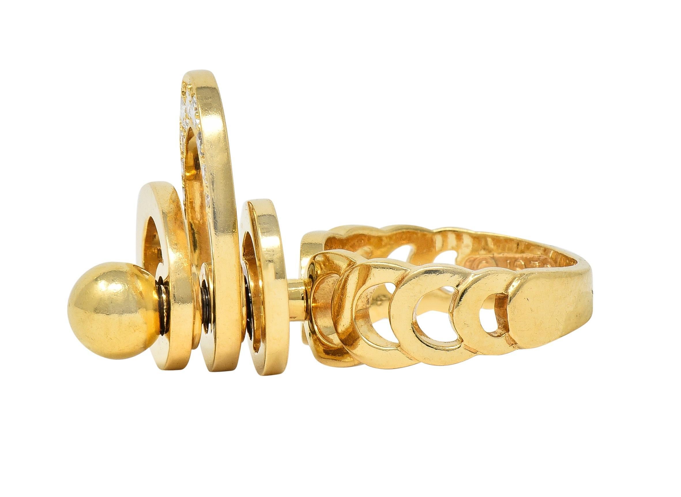 Brilliant Cut Norman Teufel Diamond 18 Karat Gold Arch Vintage Kinetic Fidget Spinning Ring