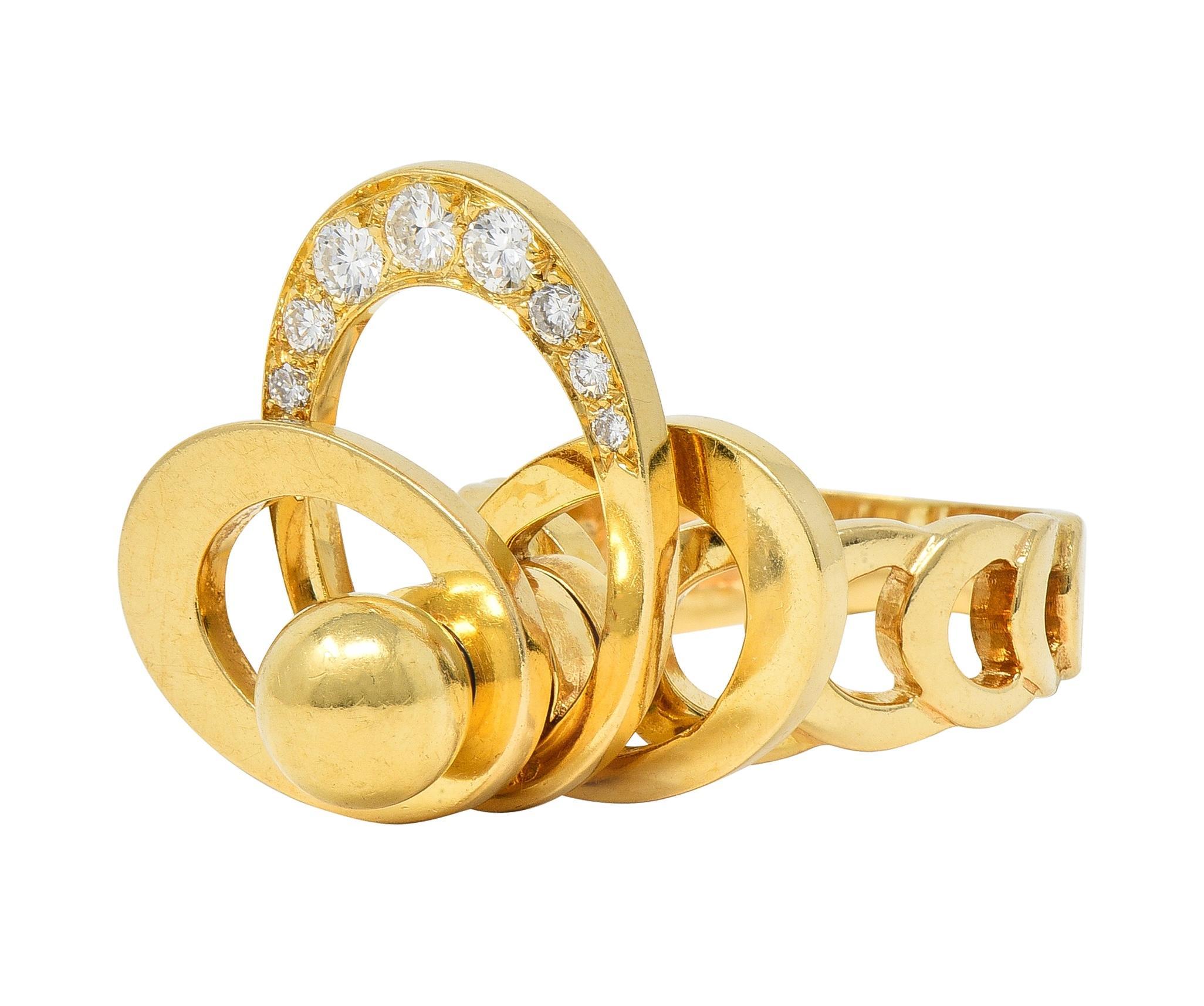 Norman Teufel Diamond 18 Karat Gold Arch Vintage Kinetic Fidget Spinning Ring In Excellent Condition In Philadelphia, PA