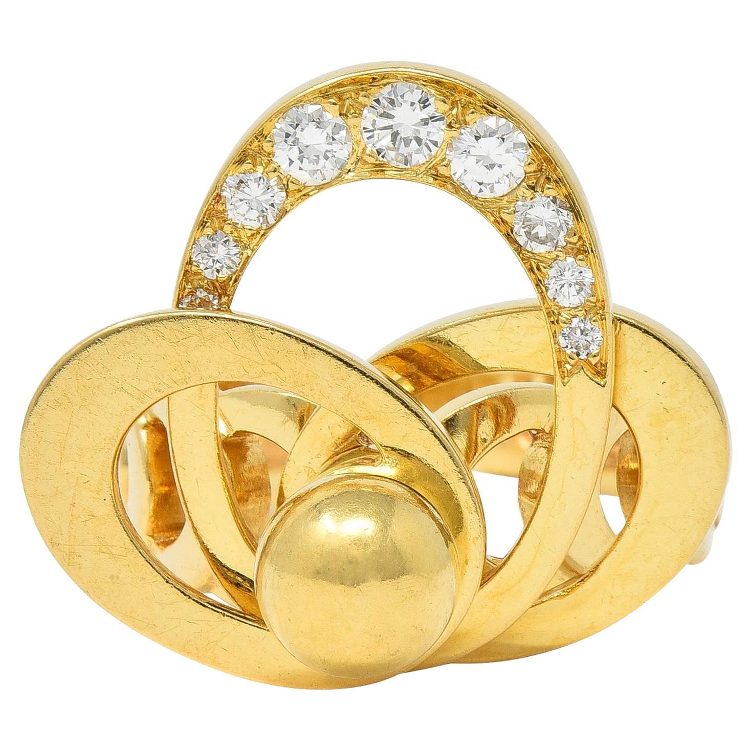 Norman Teufel Diamond 18 Karat Gold Arch Vintage Kinetic Fidget Spinning Ring For Sale