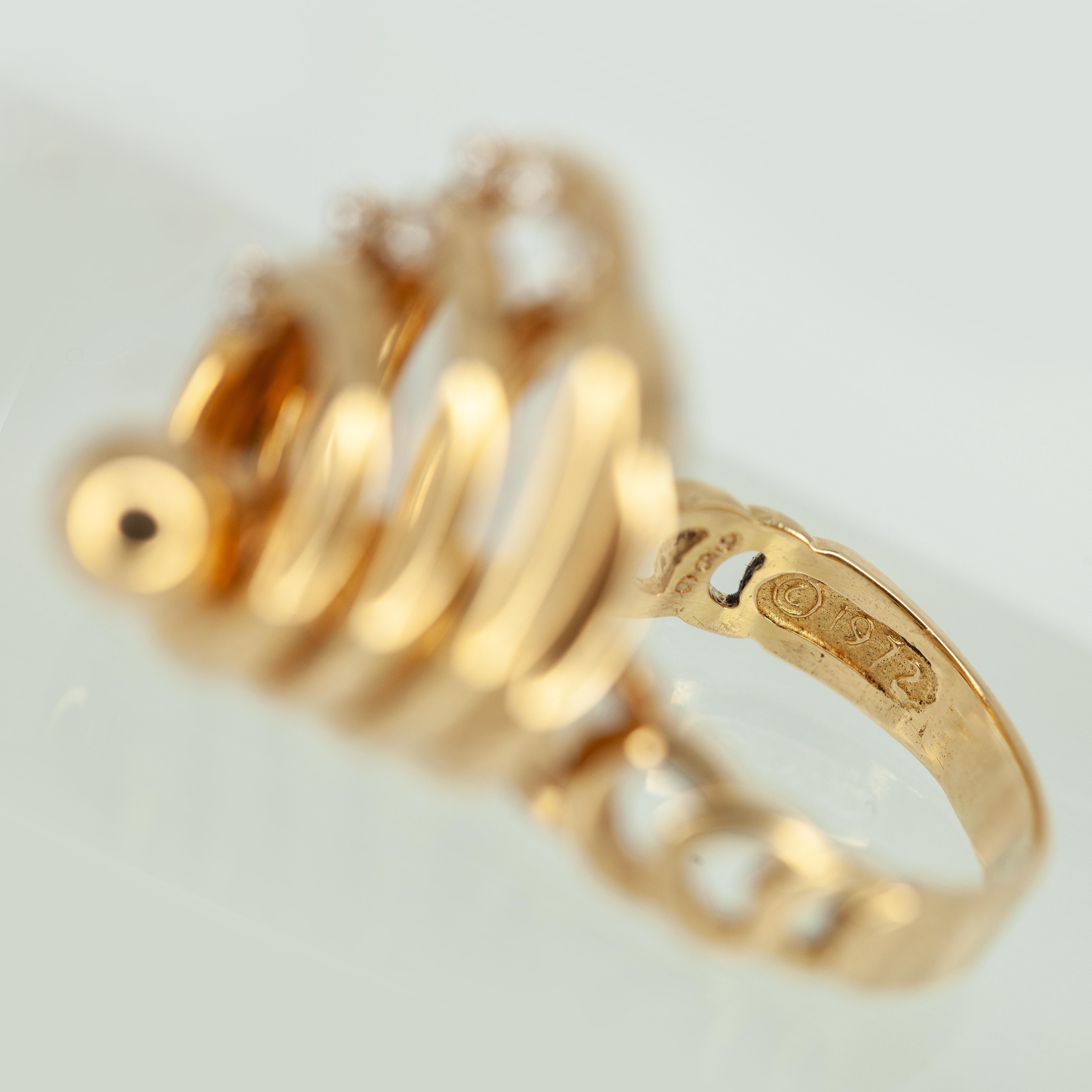 NORMAN TEUFEL Bague de mouvement en or jaune 18 carats avec diamants c.C. 1970 en vente 6