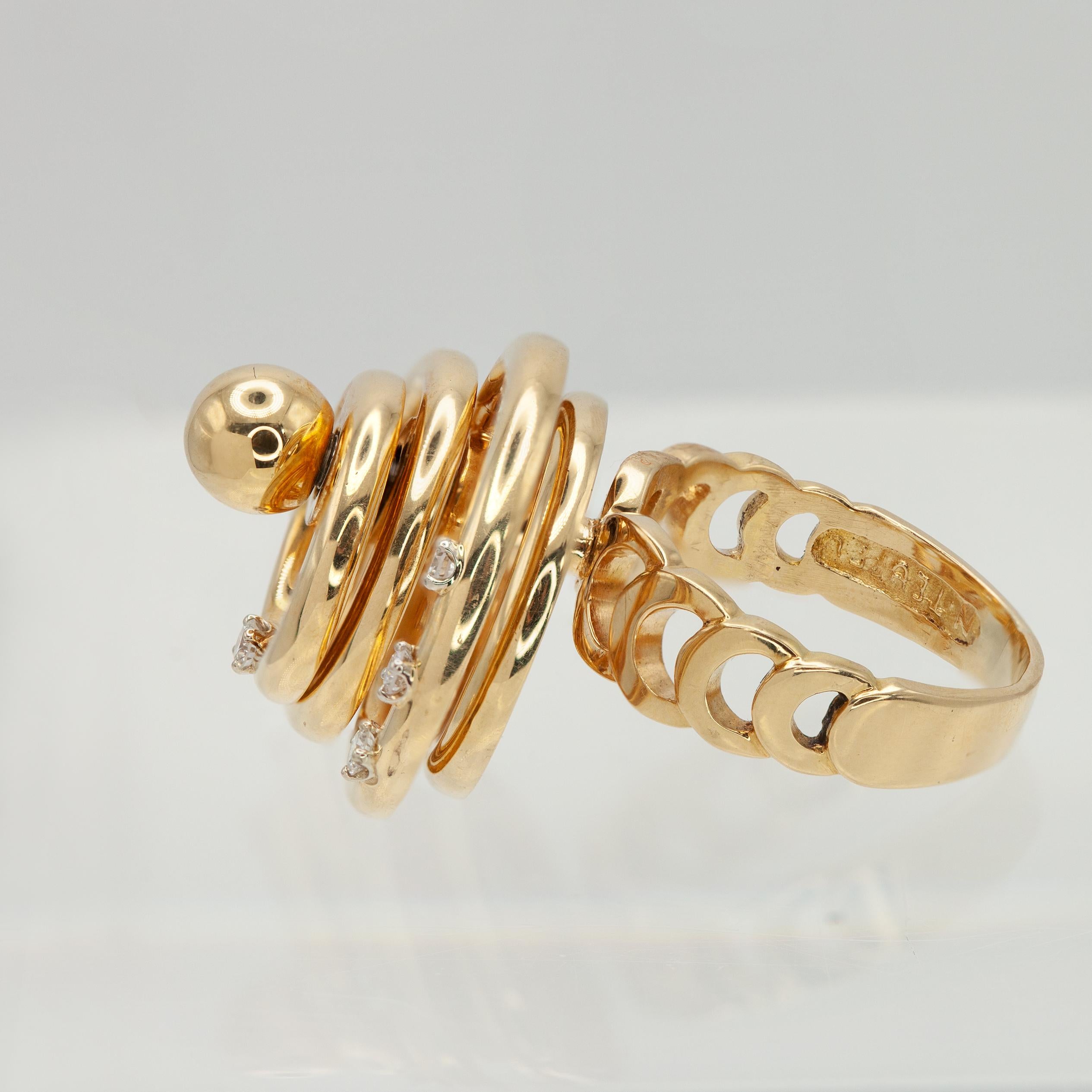 NORMAN TEUFEL Bague de mouvement en or jaune 18 carats avec diamants c.C. 1970 Excellent état - En vente à New York, NY
