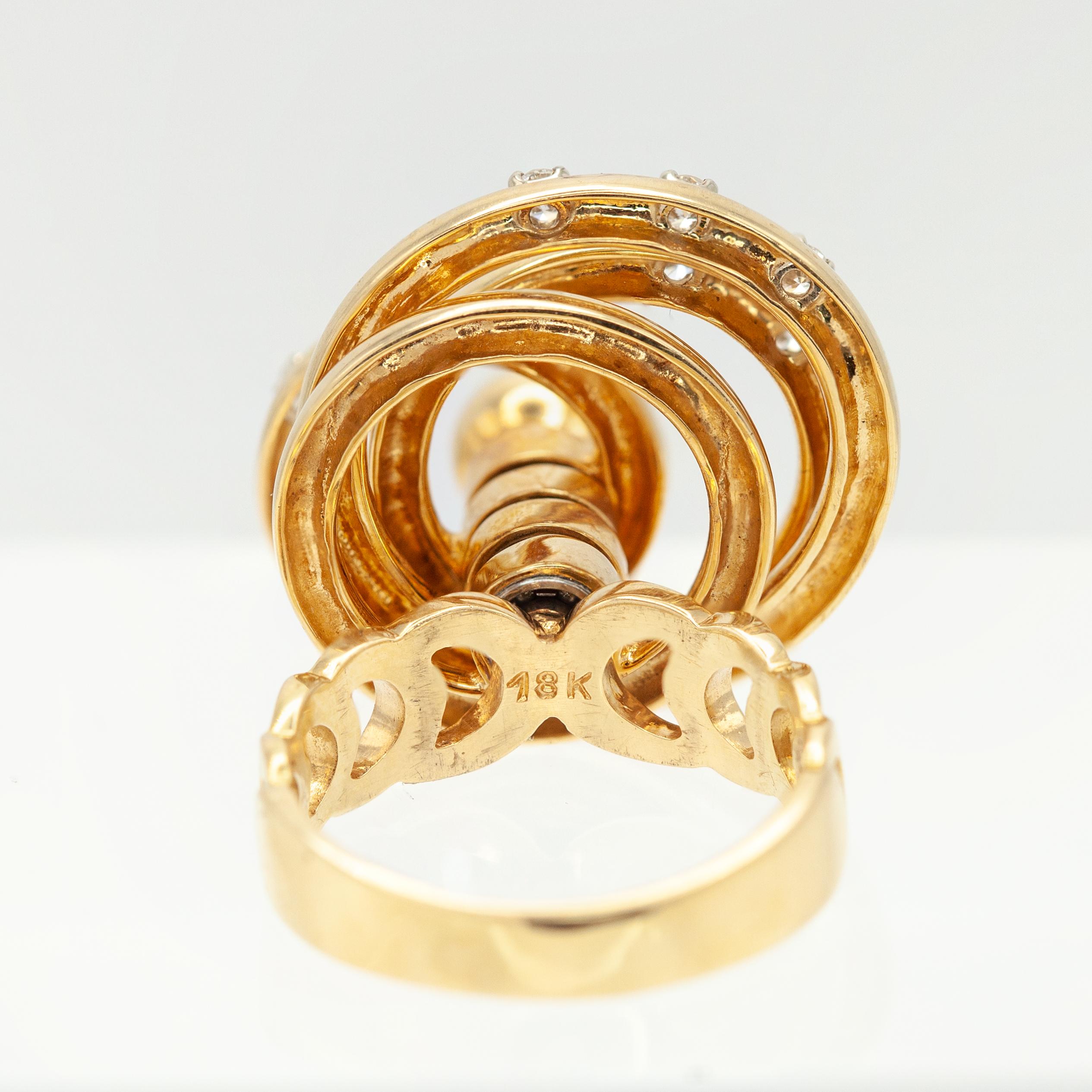 NORMAN TEUFEL Bague de mouvement en or jaune 18 carats avec diamants c.C. 1970 Unisexe en vente