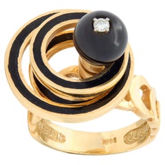 Norman Teufel Onyx Diamond 18K Gold Arch Vintage Kinetic Fidget Spinner Ring