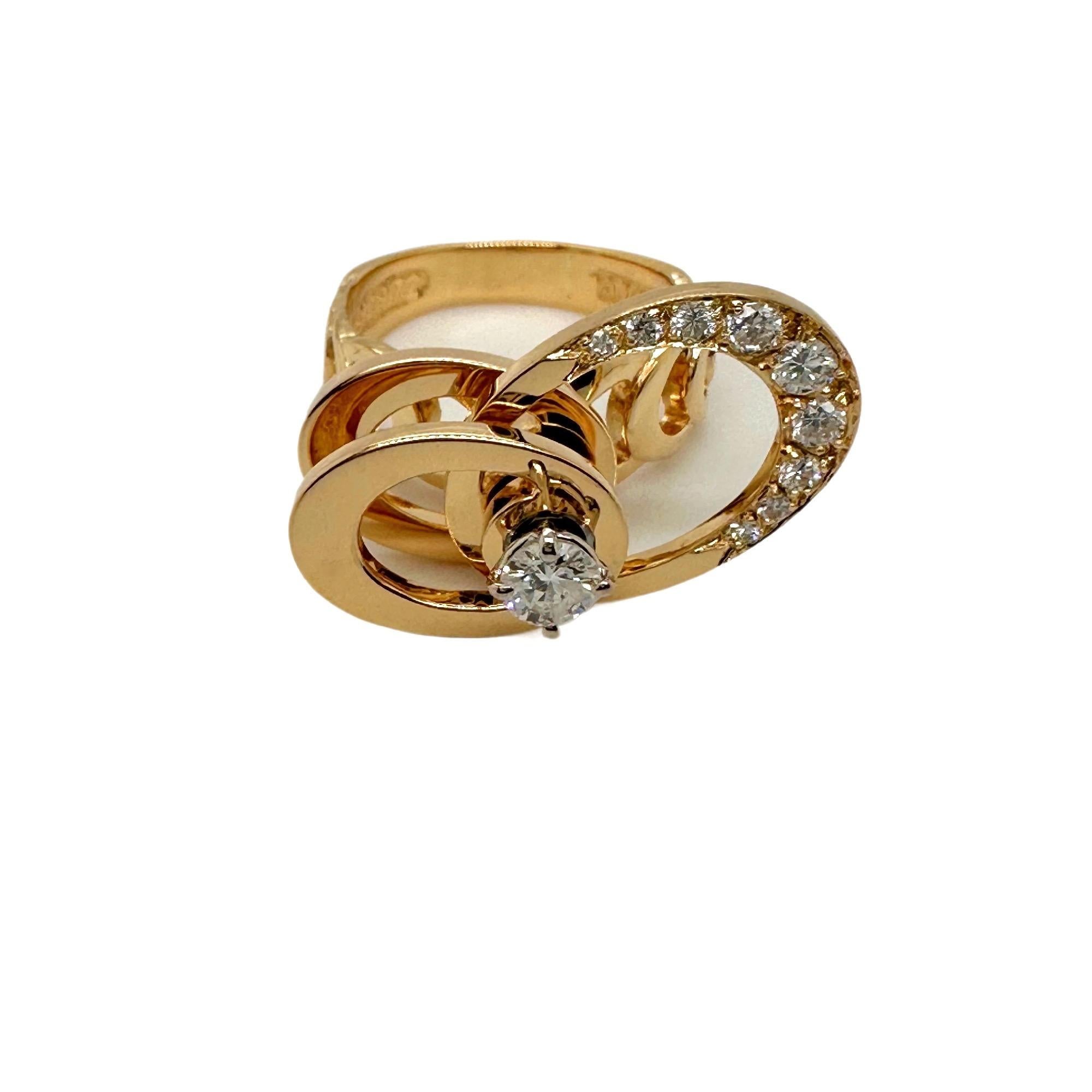 Women's or Men's Norman Teufel Spinning 3 Tier in Motion Diamond Ring 18kt Yellow Gold circa 1972
