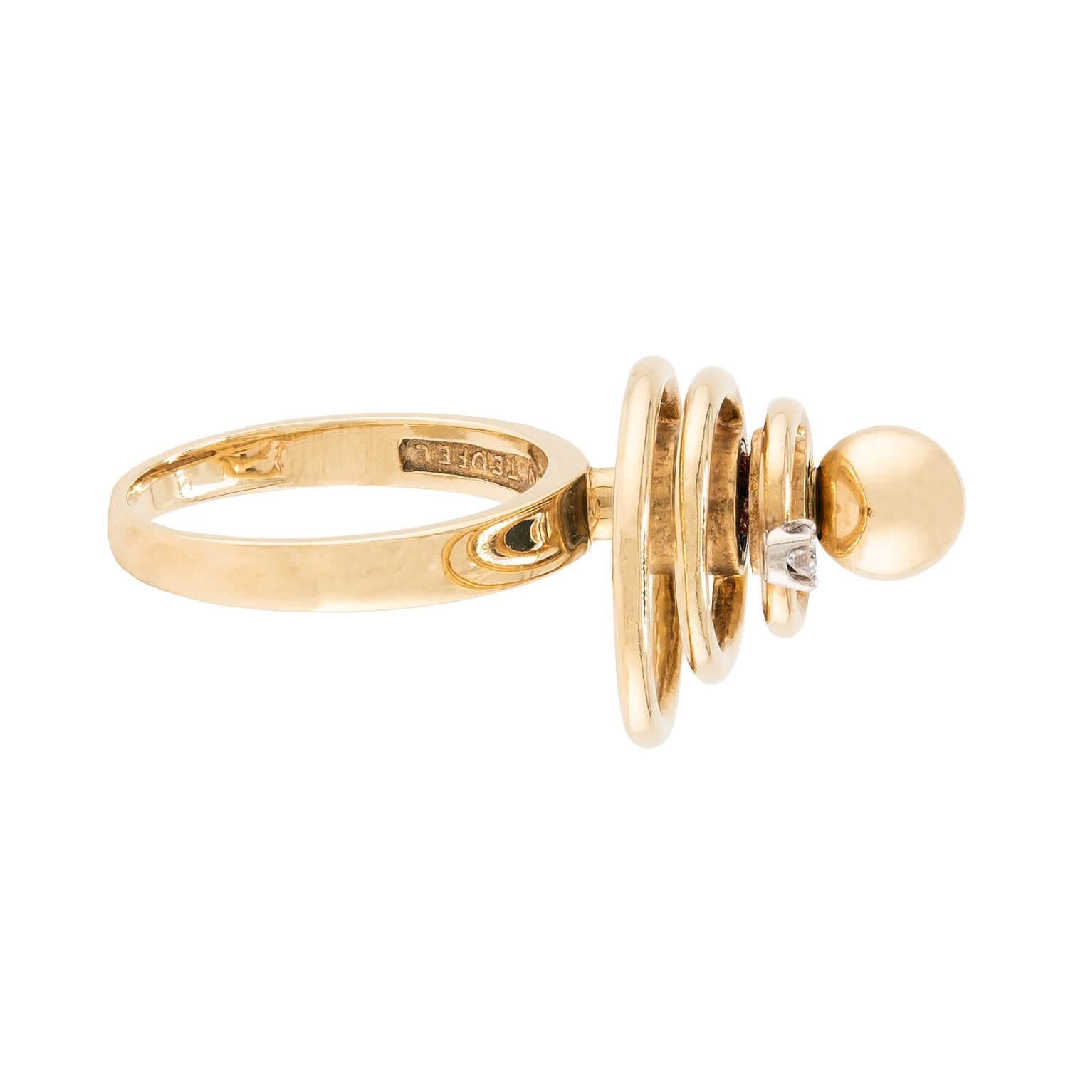 NORMAN TEUFEL Vintage 14k Diamant Kinetic Motion Ring (Retro) im Angebot