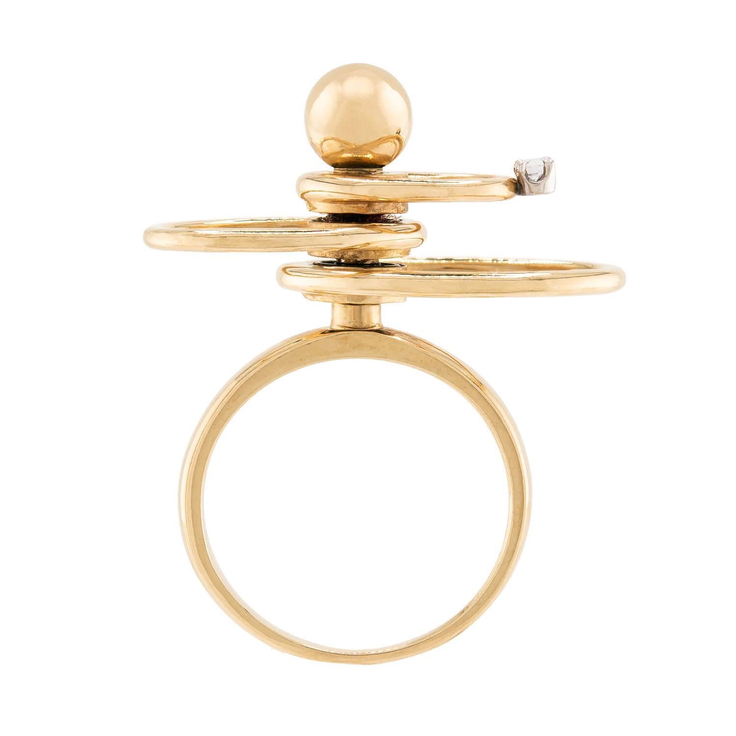 NORMAN TEUFEL Vintage 14k Diamant Kinetic Motion Ring (Einfacher Schliff) im Angebot